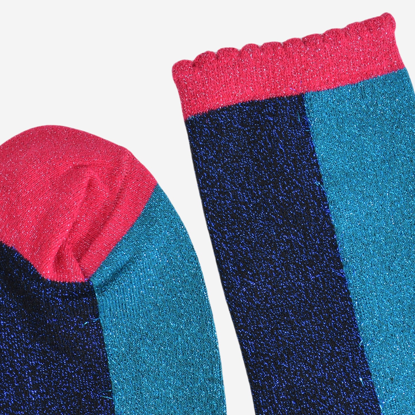 Women's Glitter Socks - Teal/Navy Blue, Colour Block