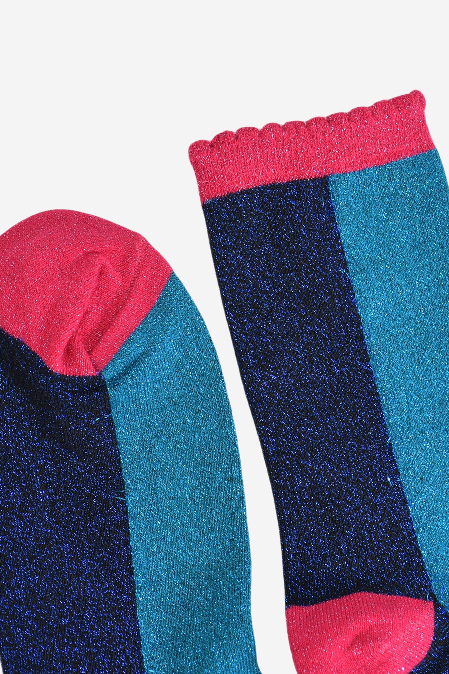 Women's Glitter Socks - Teal/Navy Blue, Colour Block