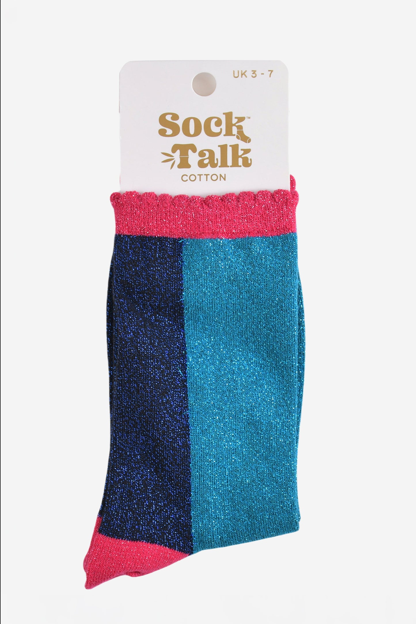 Women's Glitter Socks - Teal/Navy Blue, Colour Block