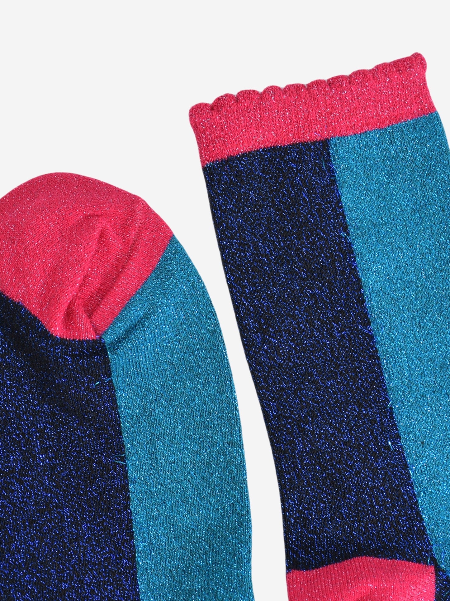 Women's Glitter Socks - Teal/Navy Blue, Colour Block