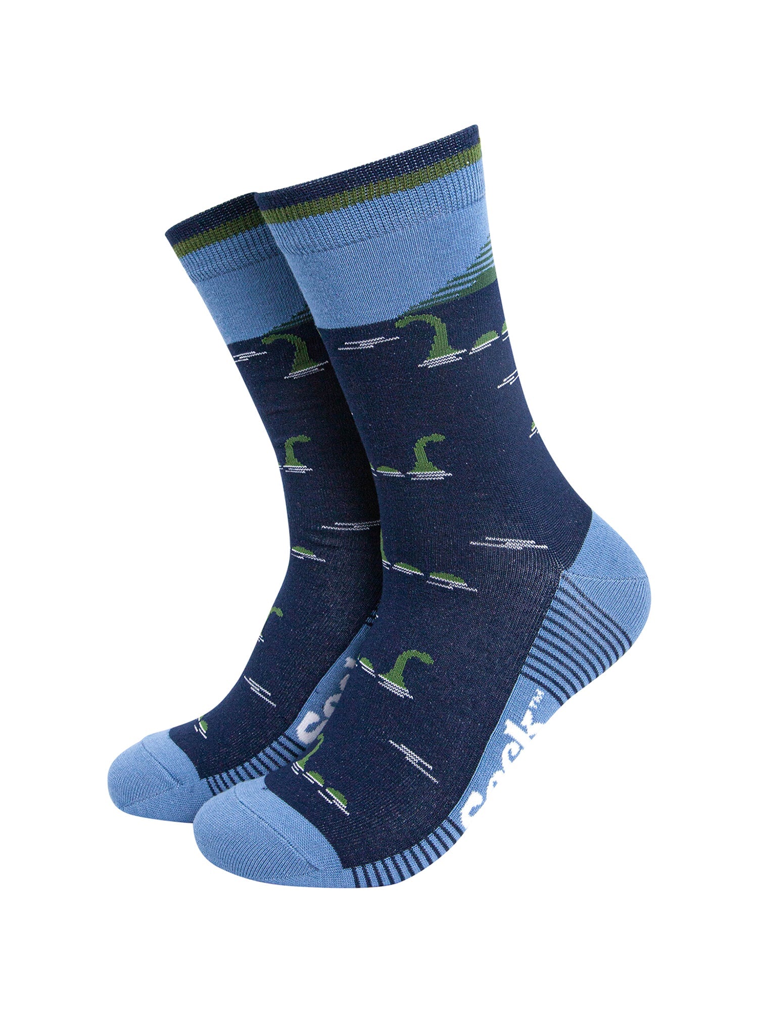 Loch-Ness-Monster-Bamboo-Socks-in-Navy-Blue-Mannequin
