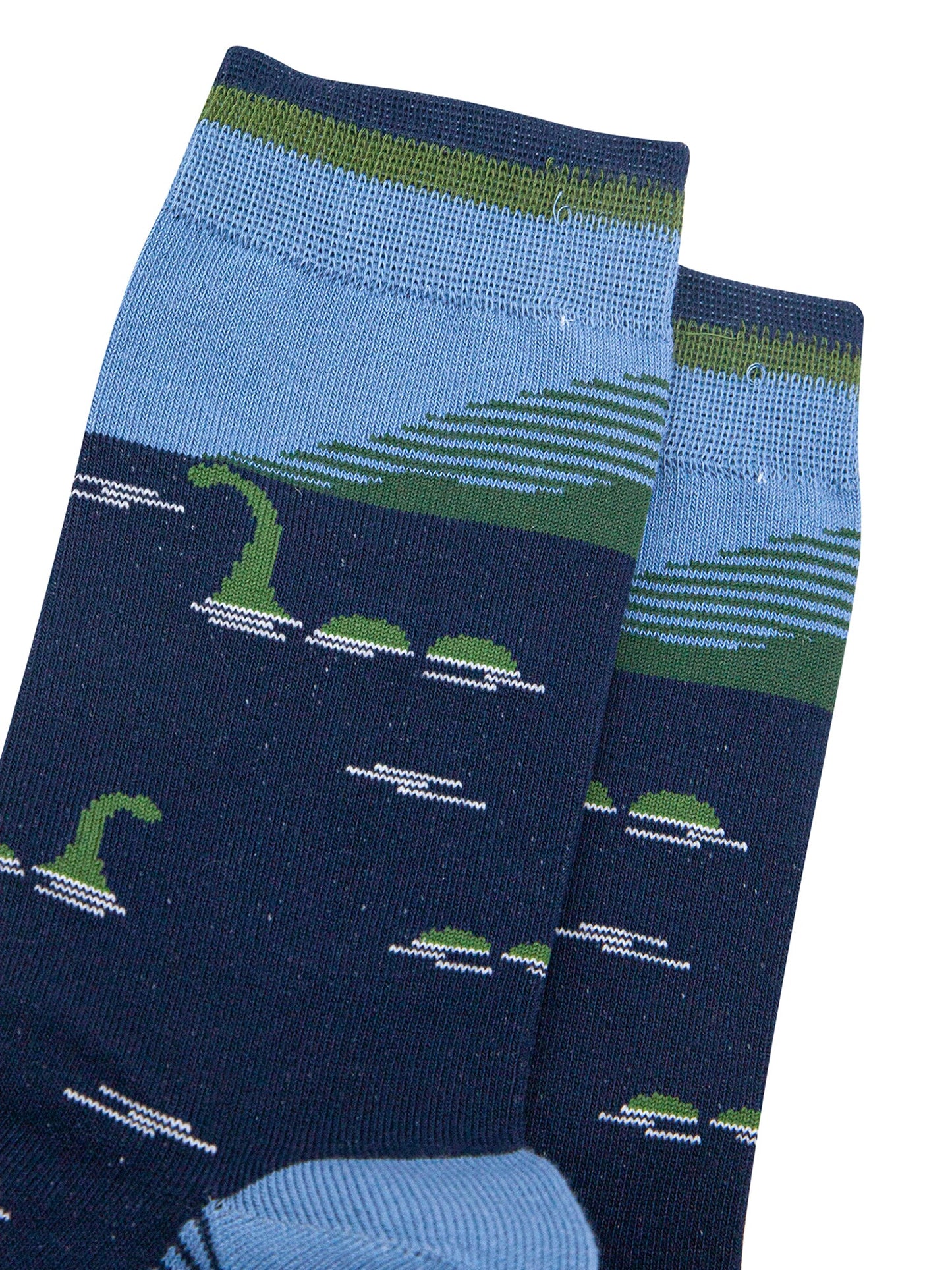 Loch-Ness-Monster-Bamboo-Socks-in-Navy-Blue-Closeup