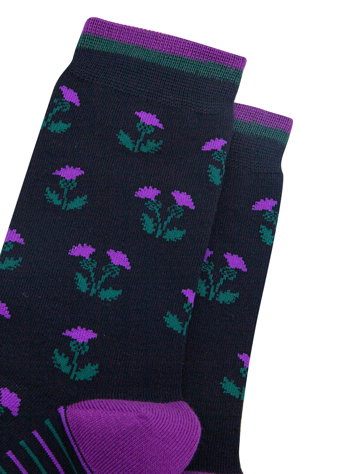 Scottish-Thistles-Bamboo-Socks-in-Navy-Blue-Closeup
