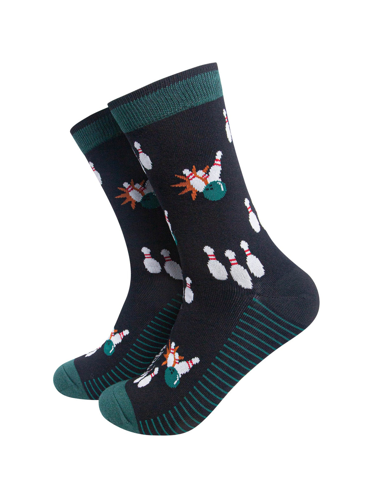 Ten-Pin-Bowling-Men's-Bamboo-Socks-in-Black-On-Mannequin
