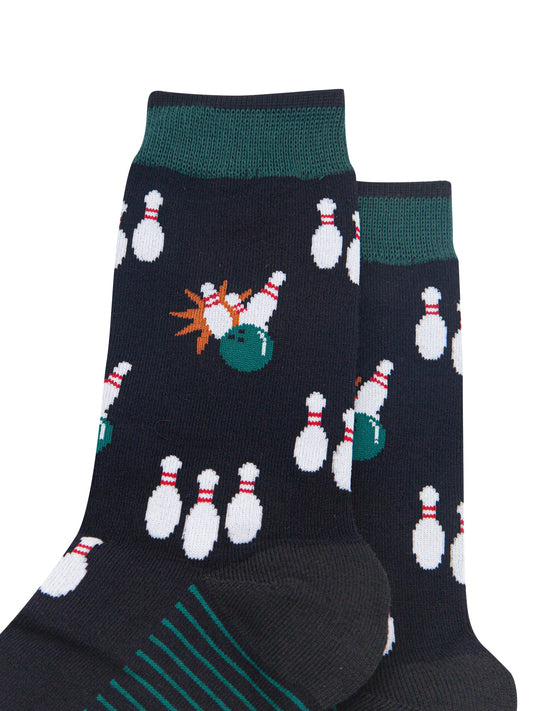 Ten-Pin-Bowling-Men's-Bamboo-Socks-in-Black-Close-Up