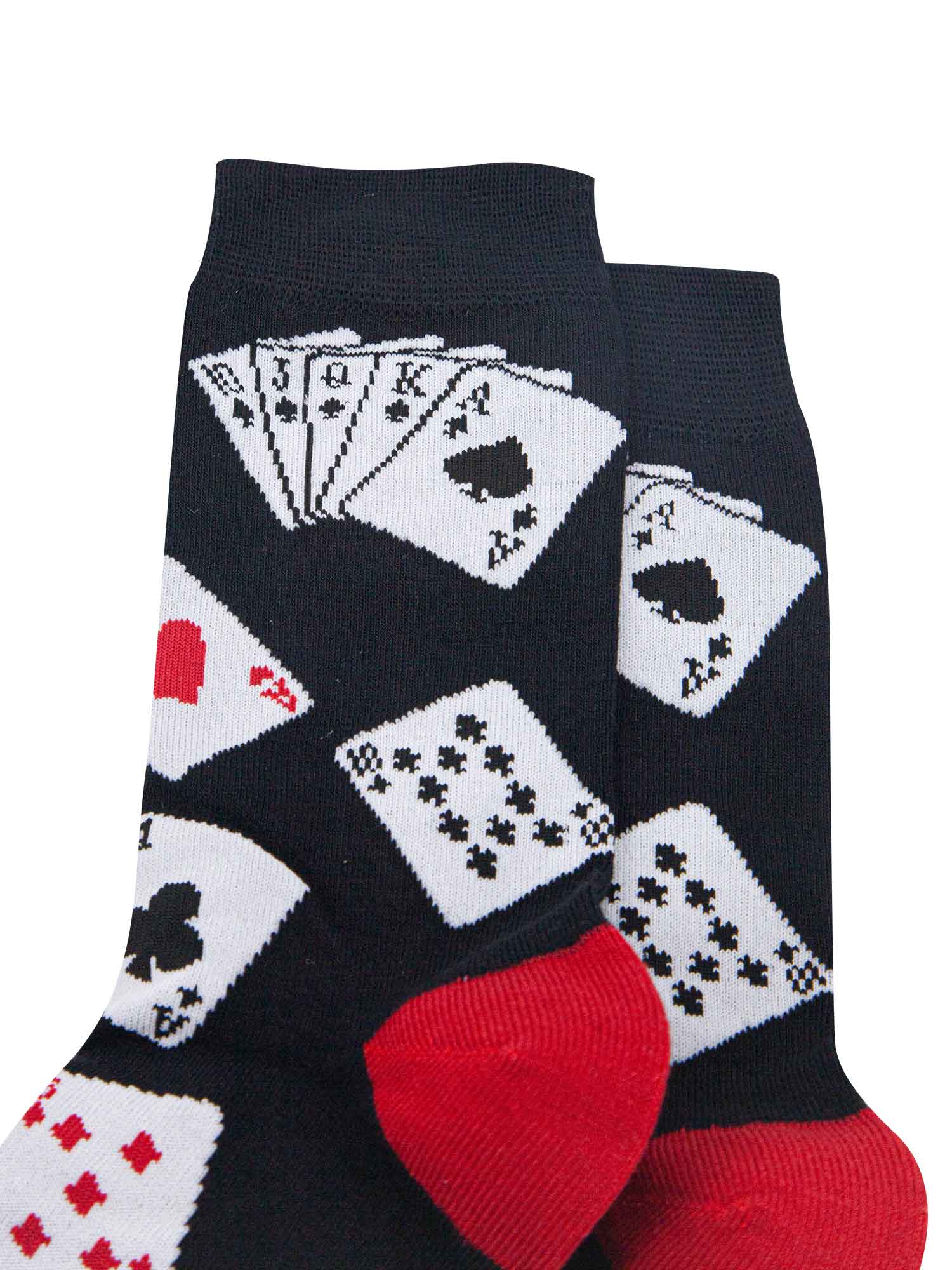 close up of a royal flush hand of cards on the ankle of the bamboo socks
