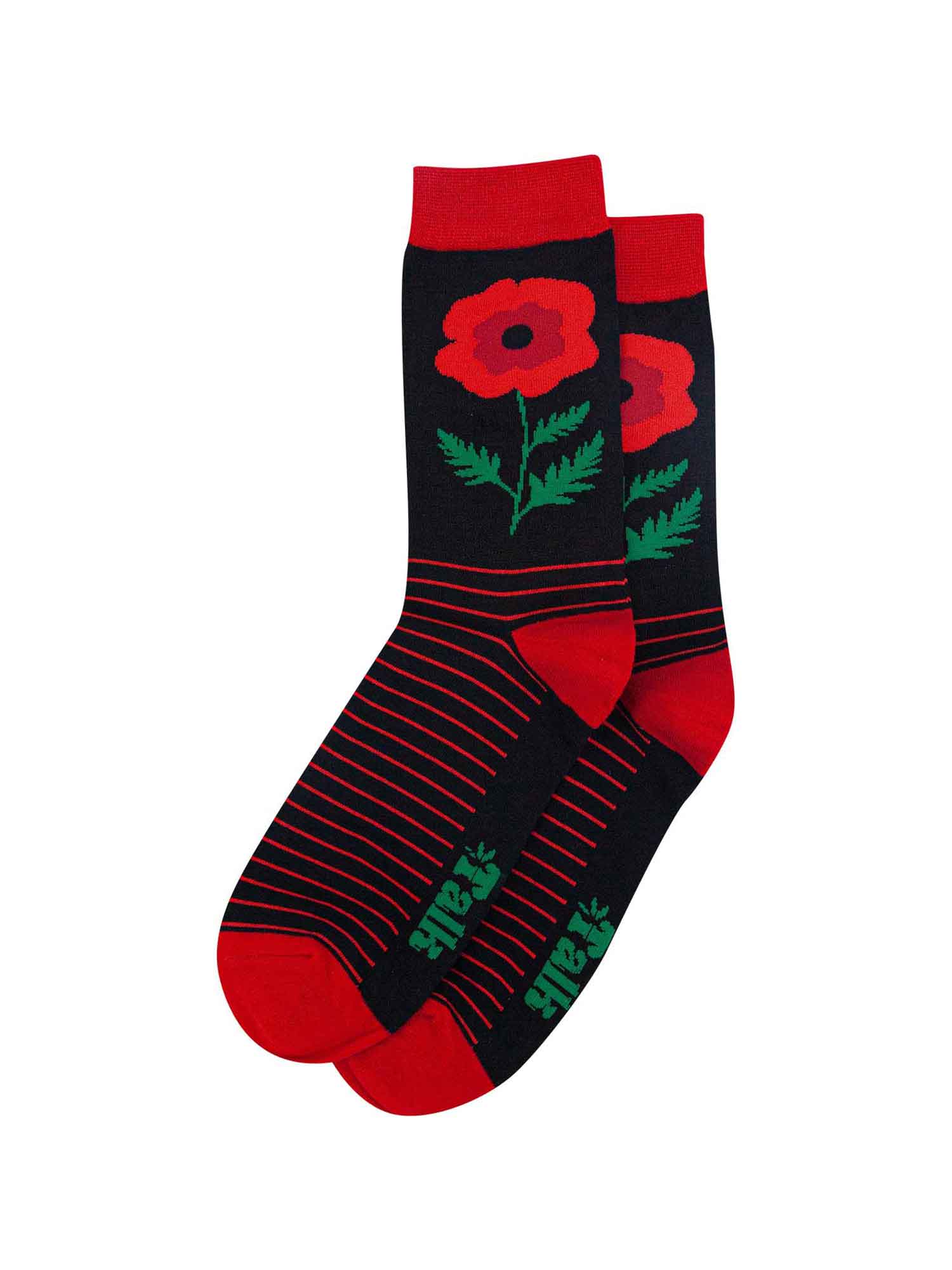 mens poppy flower bamboo socks in black and red