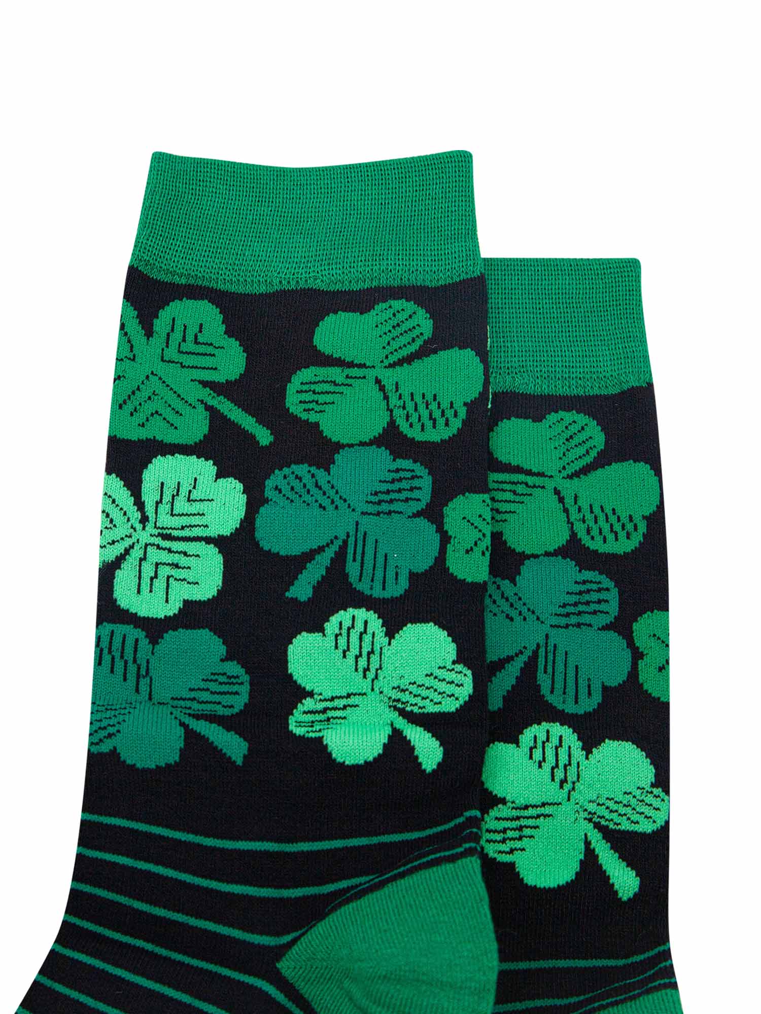 close up of the green Irish shamrock pattern on the ankle of the socks