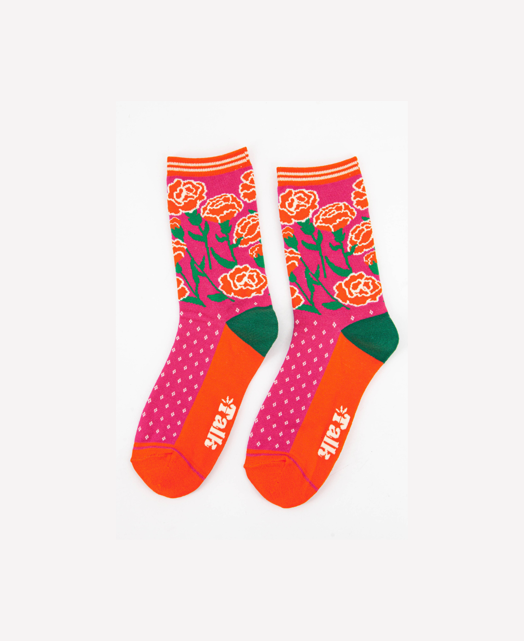 pink and orange floral bamboo socks featuring carnations