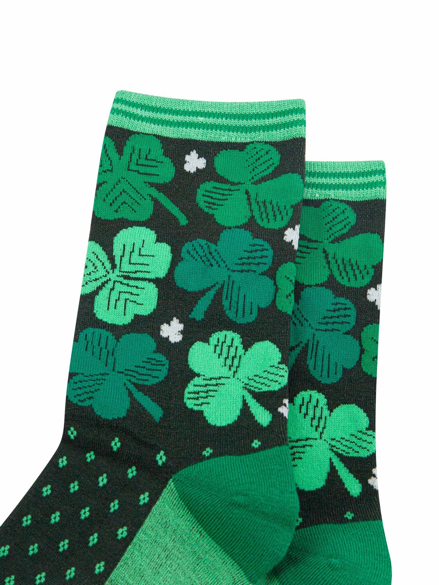 close up of the lucky four leaf clover shamrock socks