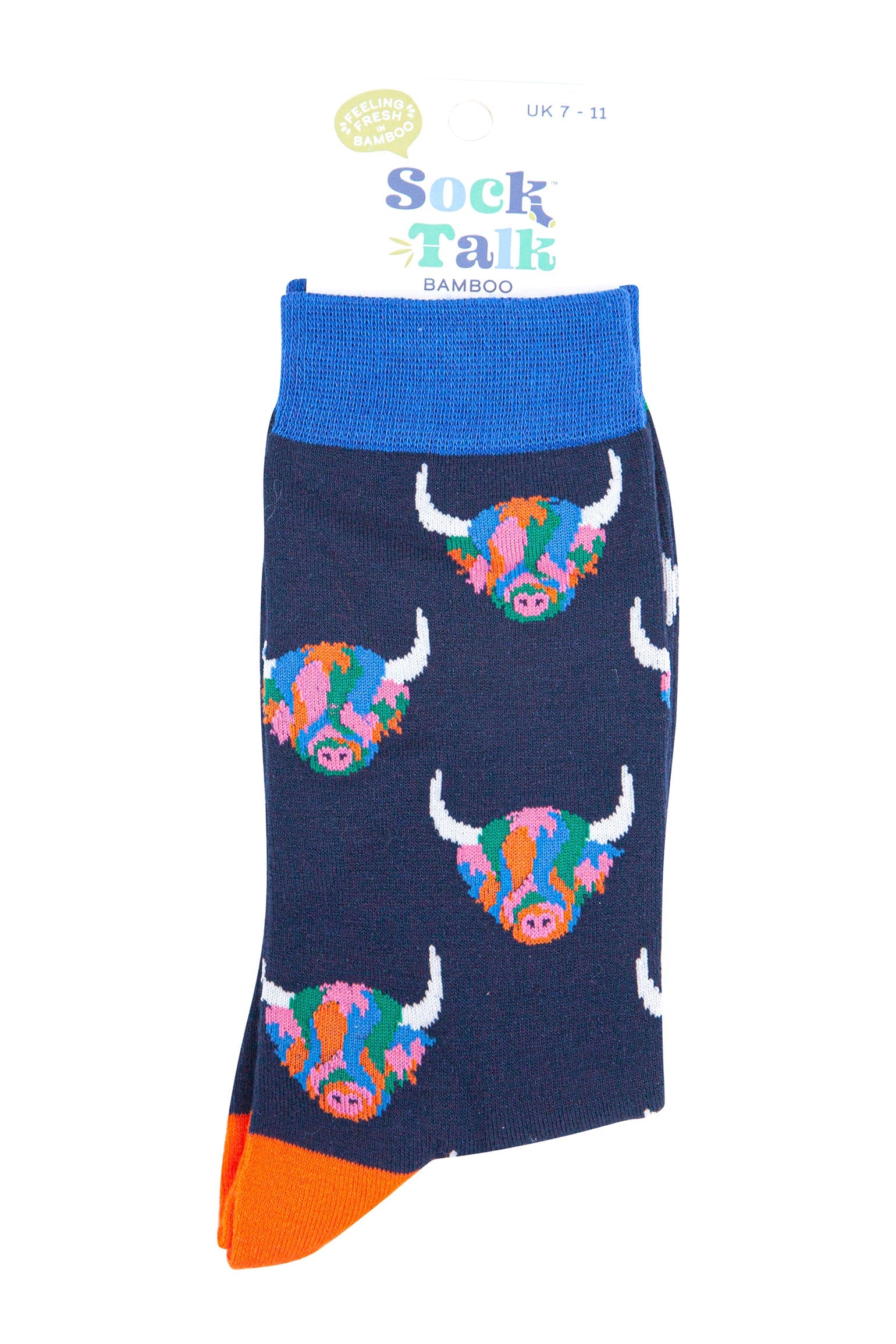 mens navy blue rainbow highland cow dress socks uk size 7-11