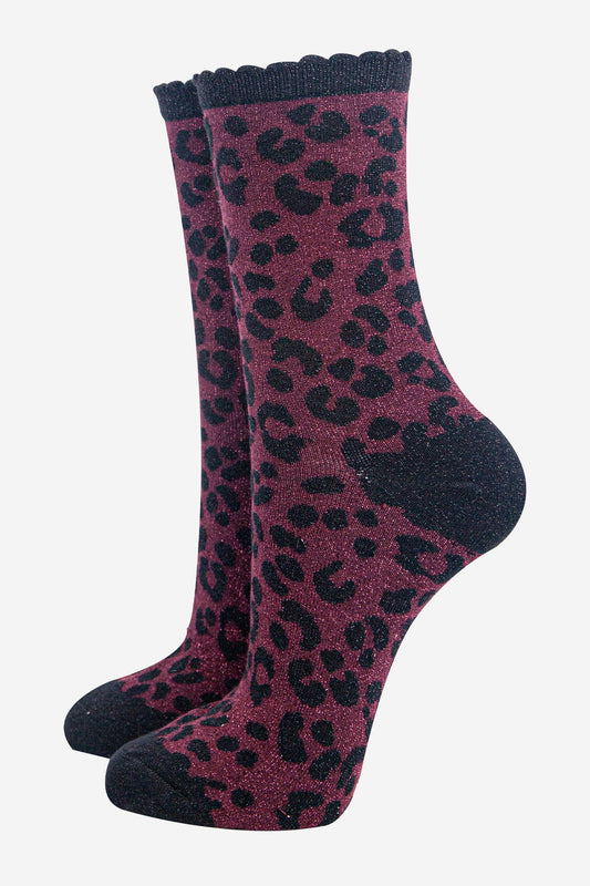 womens-berry-leopard-print-glitter-socks-sparkly-cotton