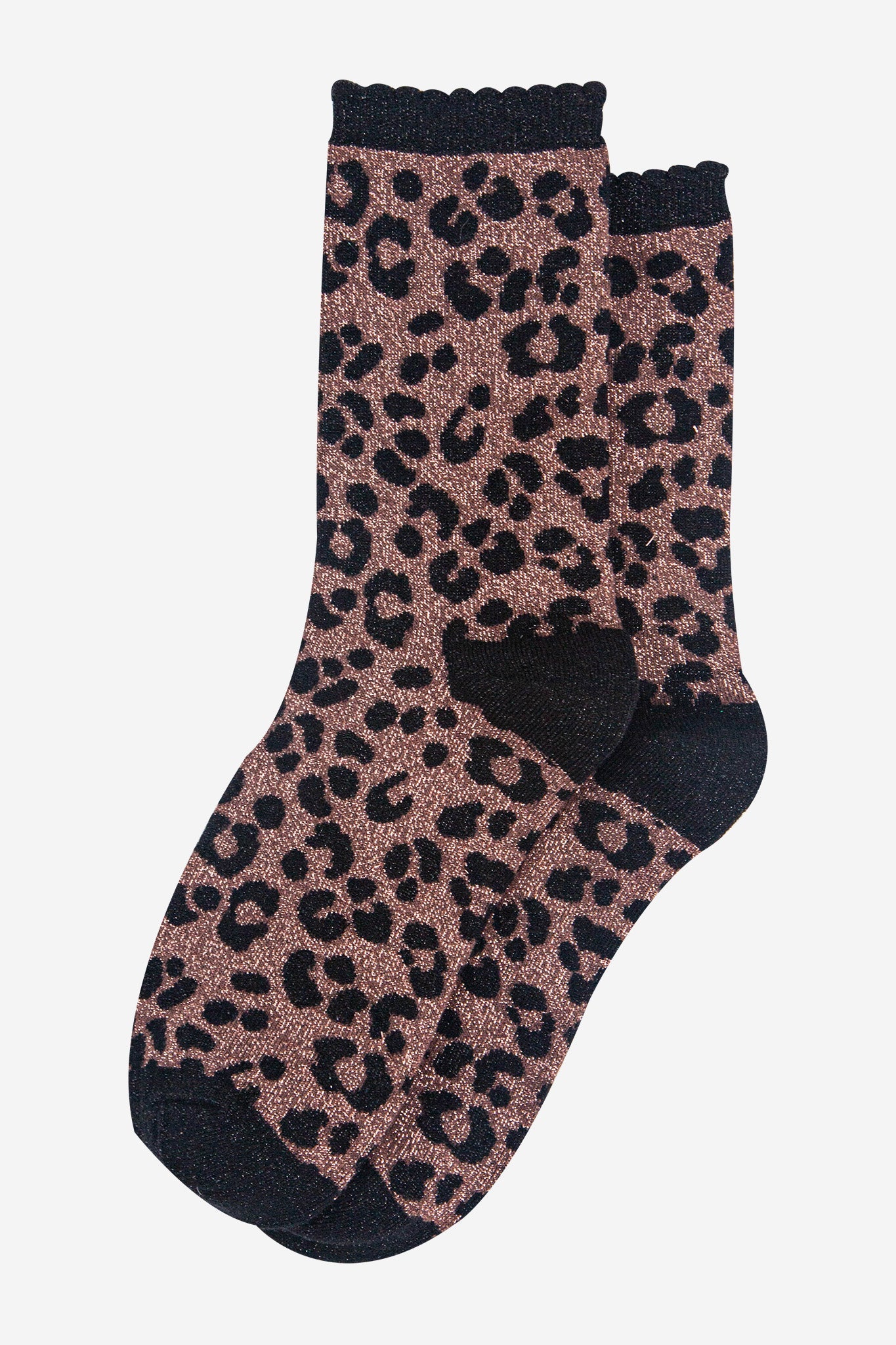 womens-chocolate-leopard-print-glitter-socks-laying-flat