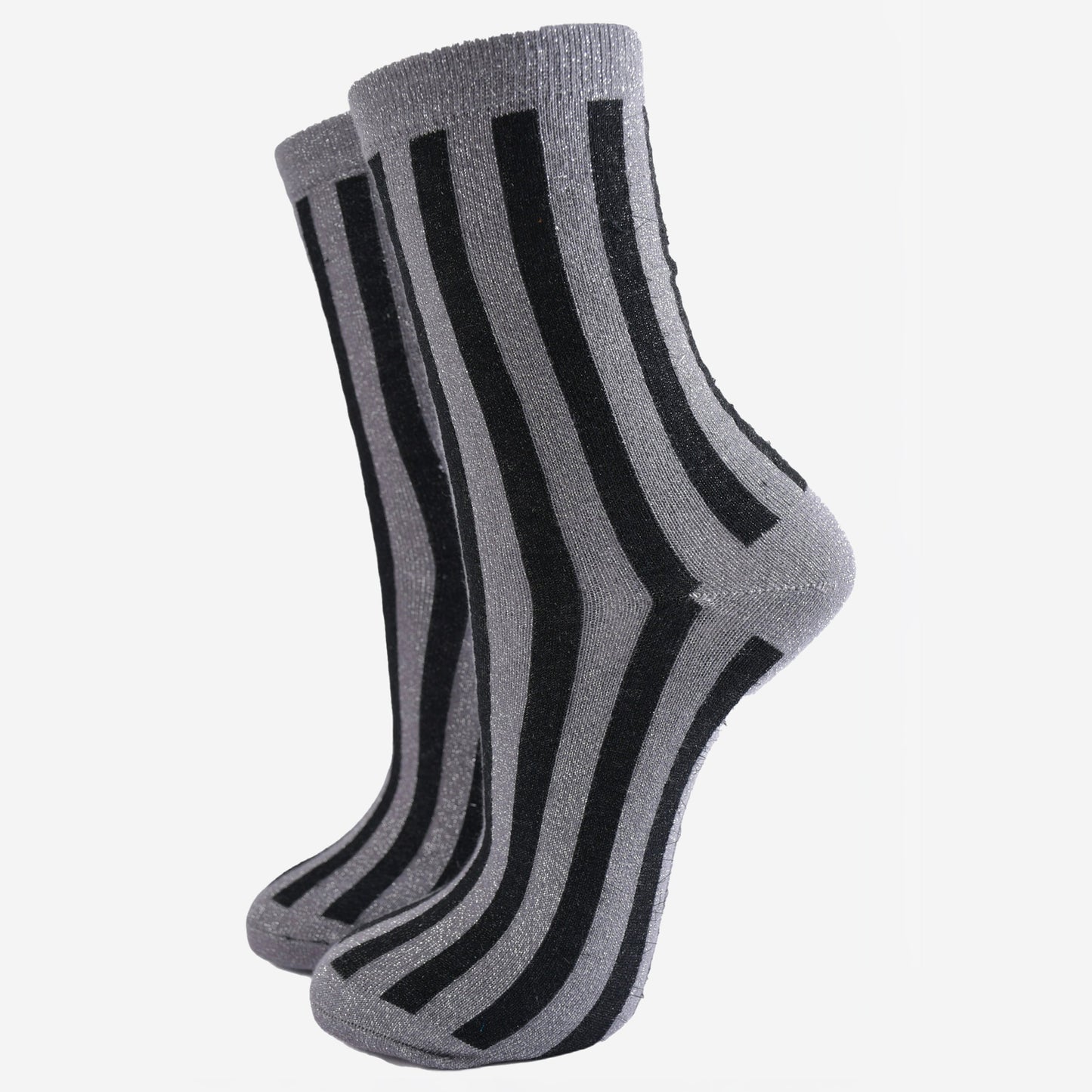 Women's Glitter Socks - Dark Grey/Black, Vertical Stripe