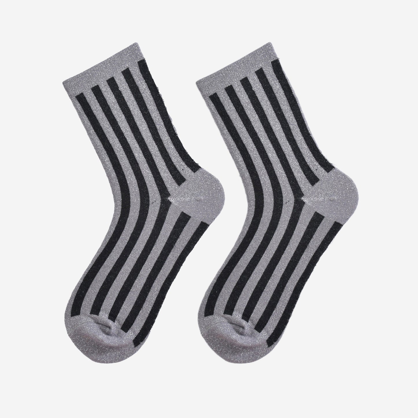 Women's Glitter Socks - Dark Grey/Black, Vertical Stripe