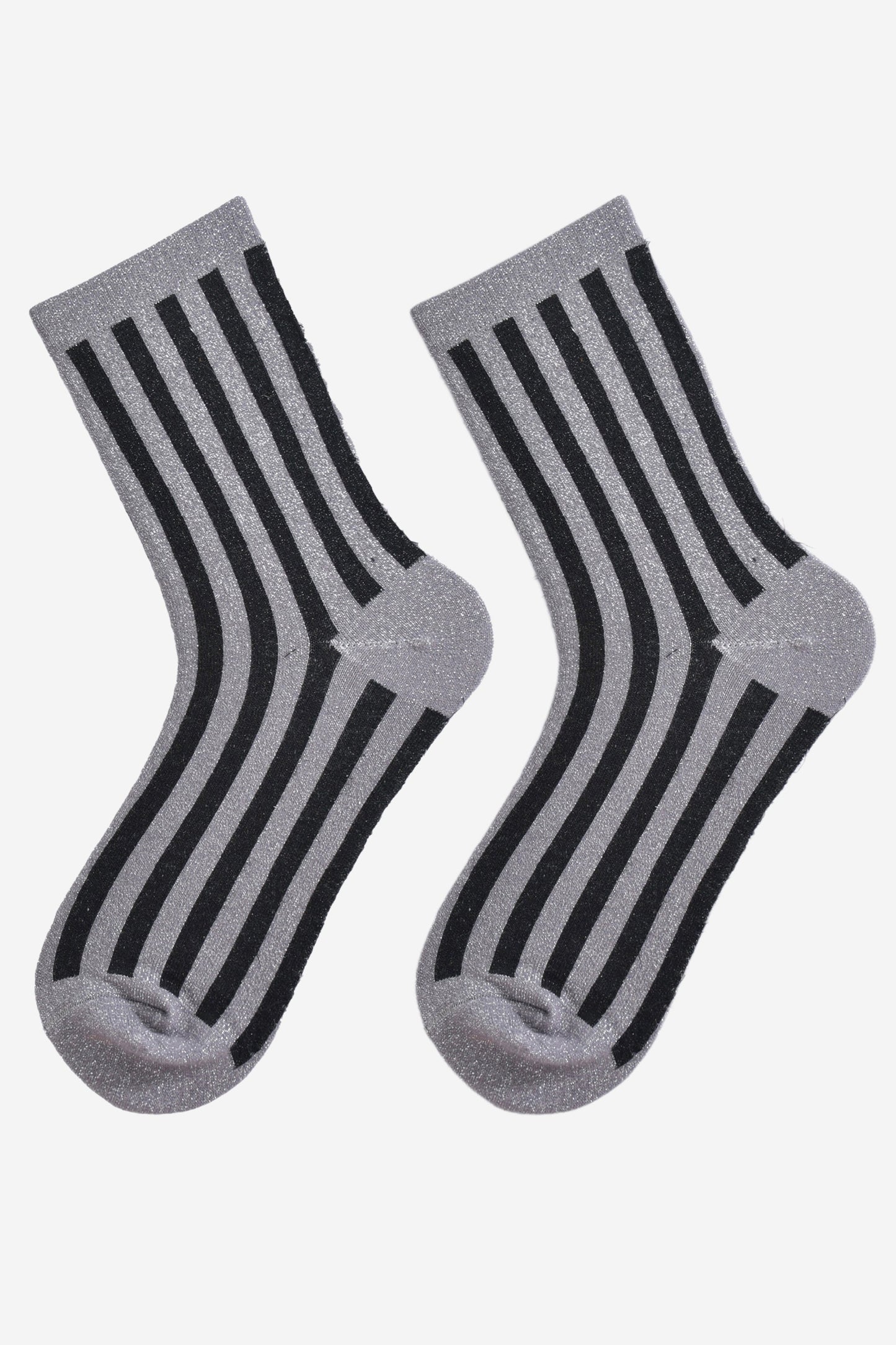 Women's Glitter Socks - Dark Grey/Black, Vertical Stripe