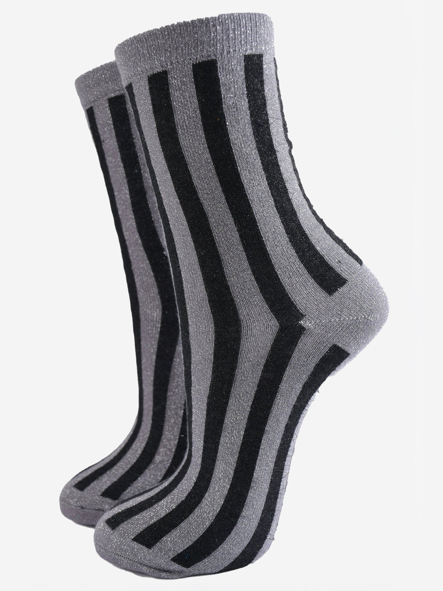 Women's Glitter Socks - Dark Grey/Black, Vertical Stripe