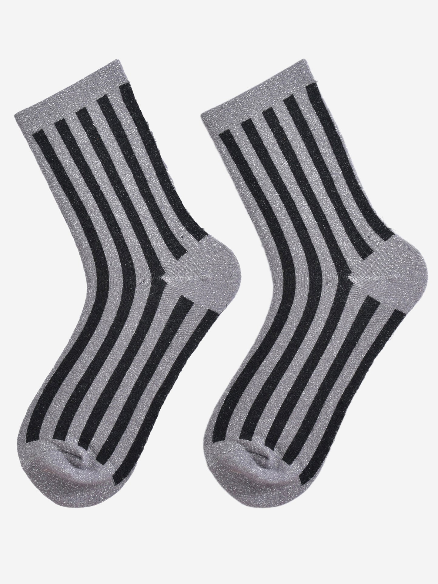 Women's Glitter Socks - Dark Grey/Black, Vertical Stripe