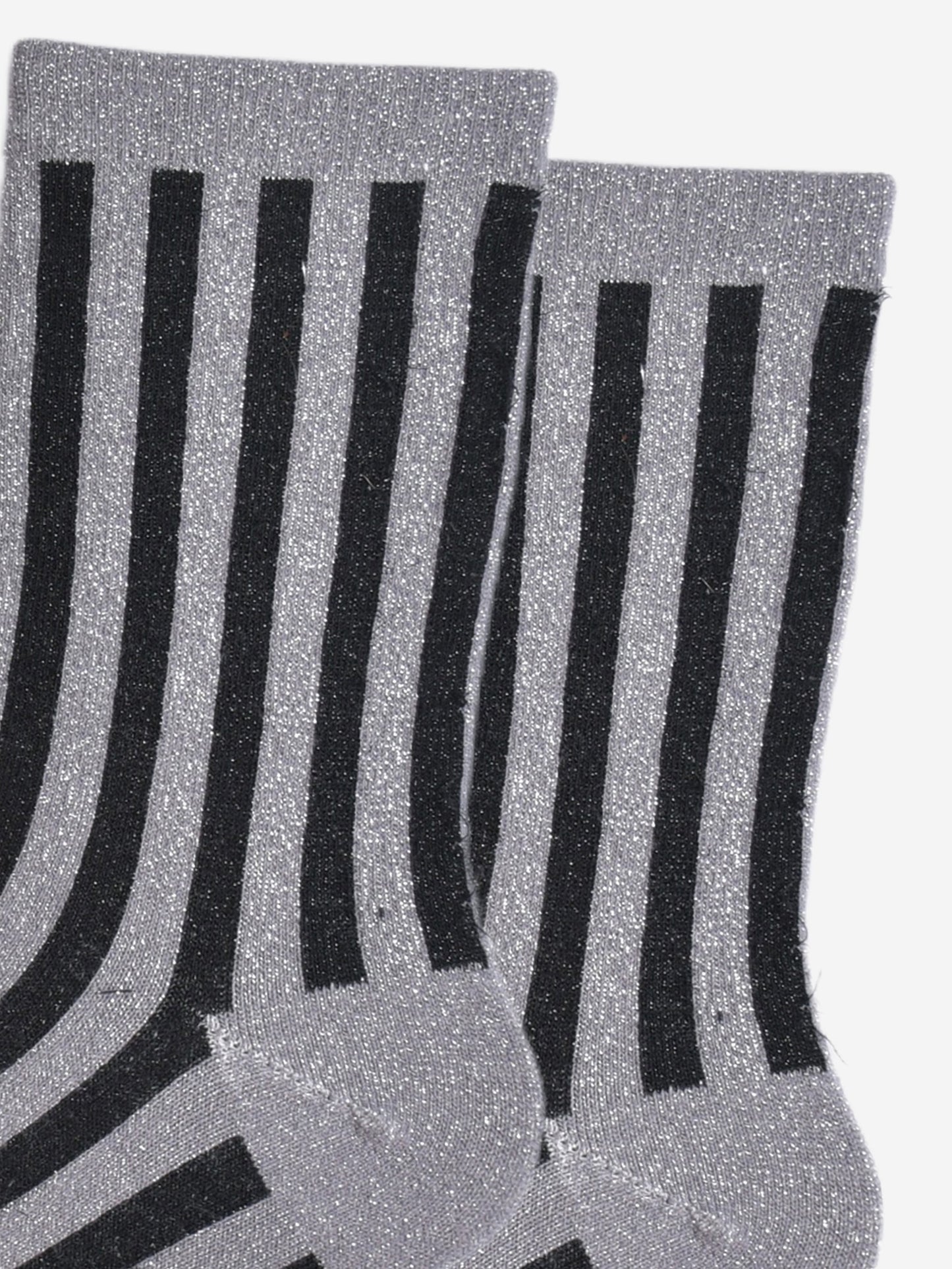 Women's Glitter Socks - Dark Grey/Black, Vertical Stripe