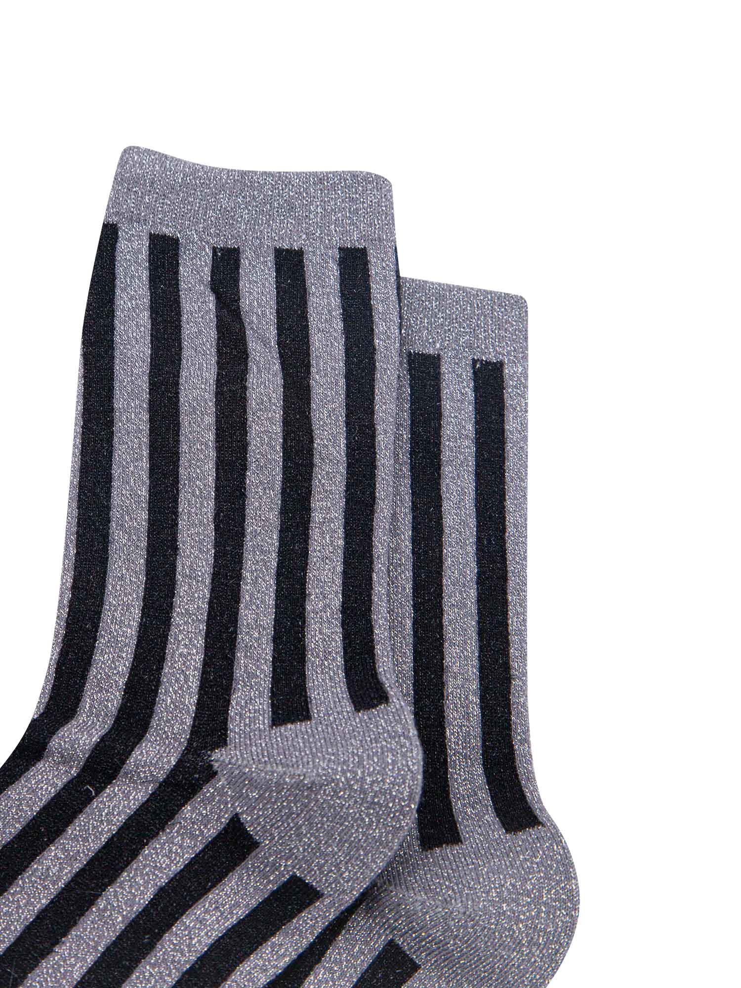 grey and black vertical striped glitter ankle socks