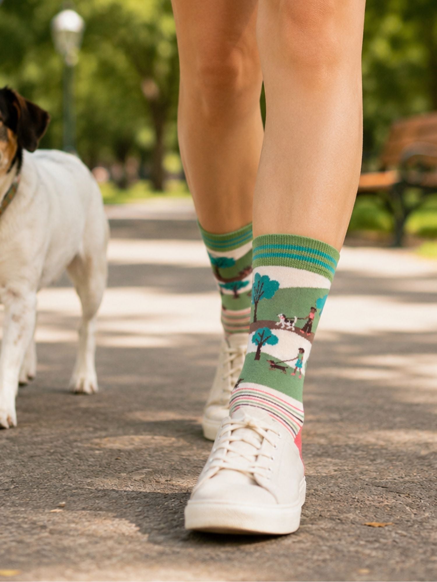 Dog-Walking-Bamboo-Socks-in-Green/Pink