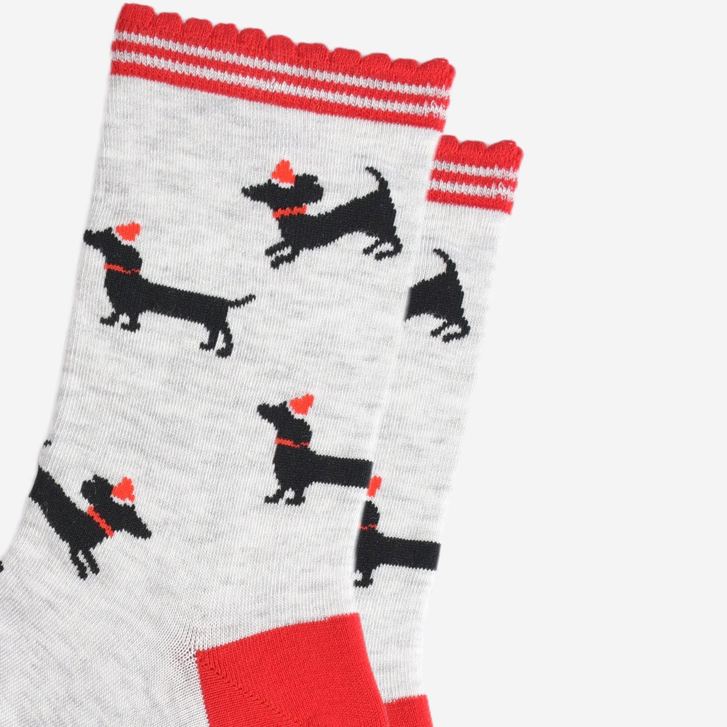 Women's Bamboo Socks - Grey/Red, Sausage Dog Santa