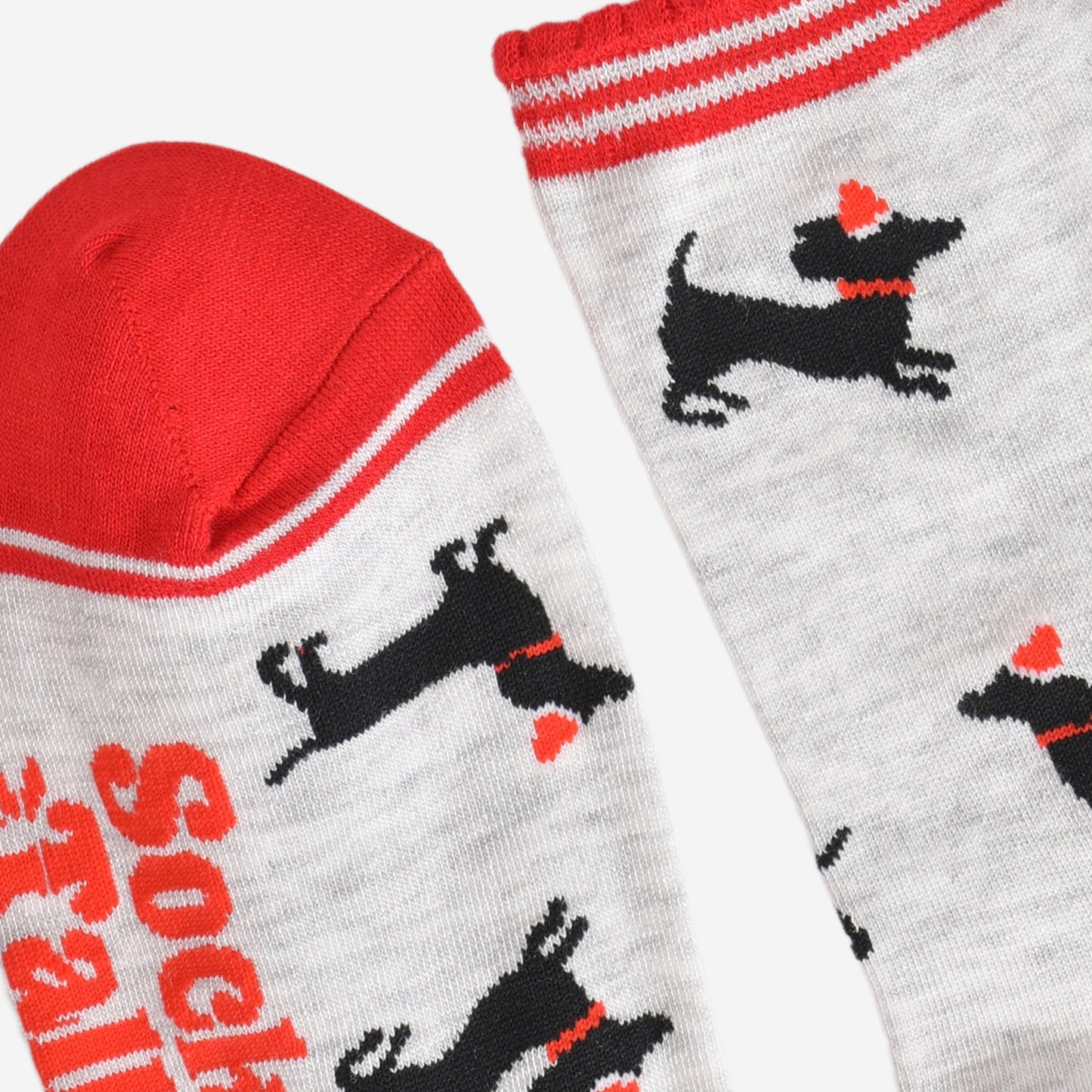 Women's Bamboo Socks - Grey/Red, Sausage Dog Santa