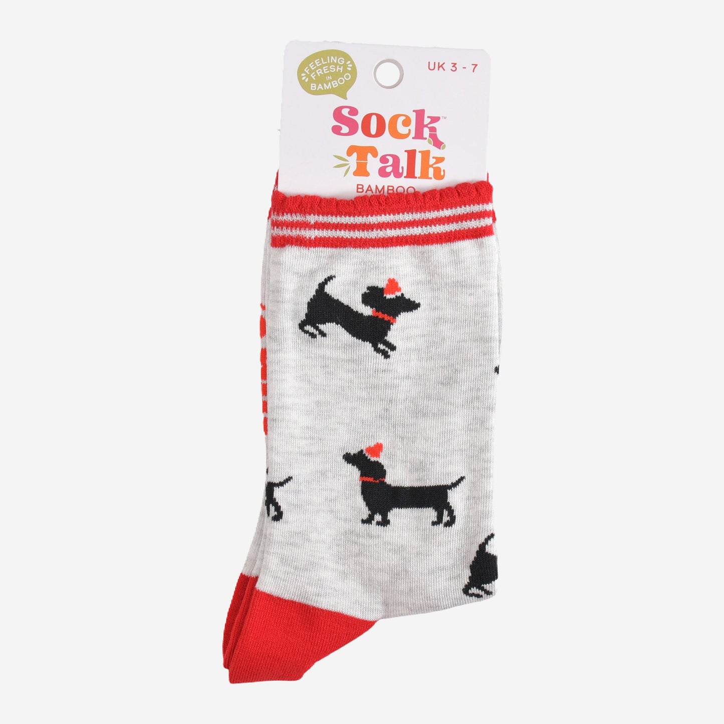 Women's Bamboo Socks - Grey/Red, Sausage Dog Santa