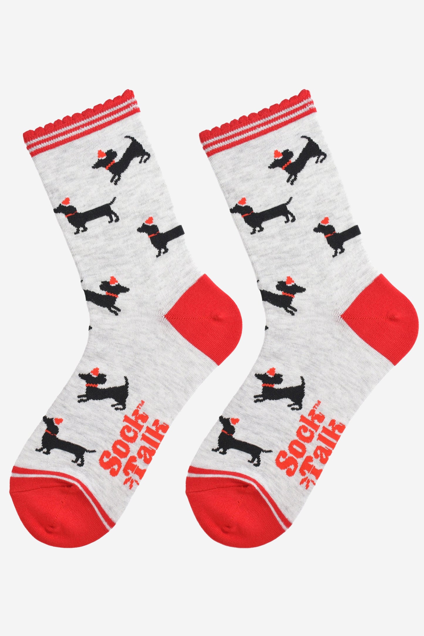 Women's Bamboo Socks - Grey/Red, Sausage Dog Santa