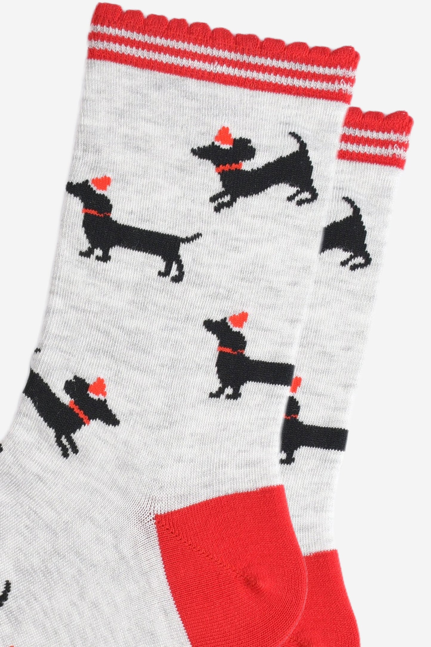 Women's Bamboo Socks - Grey/Red, Sausage Dog Santa