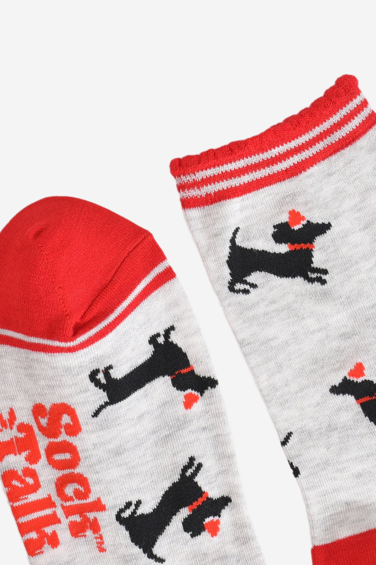 Women's Bamboo Socks - Grey/Red, Sausage Dog Santa