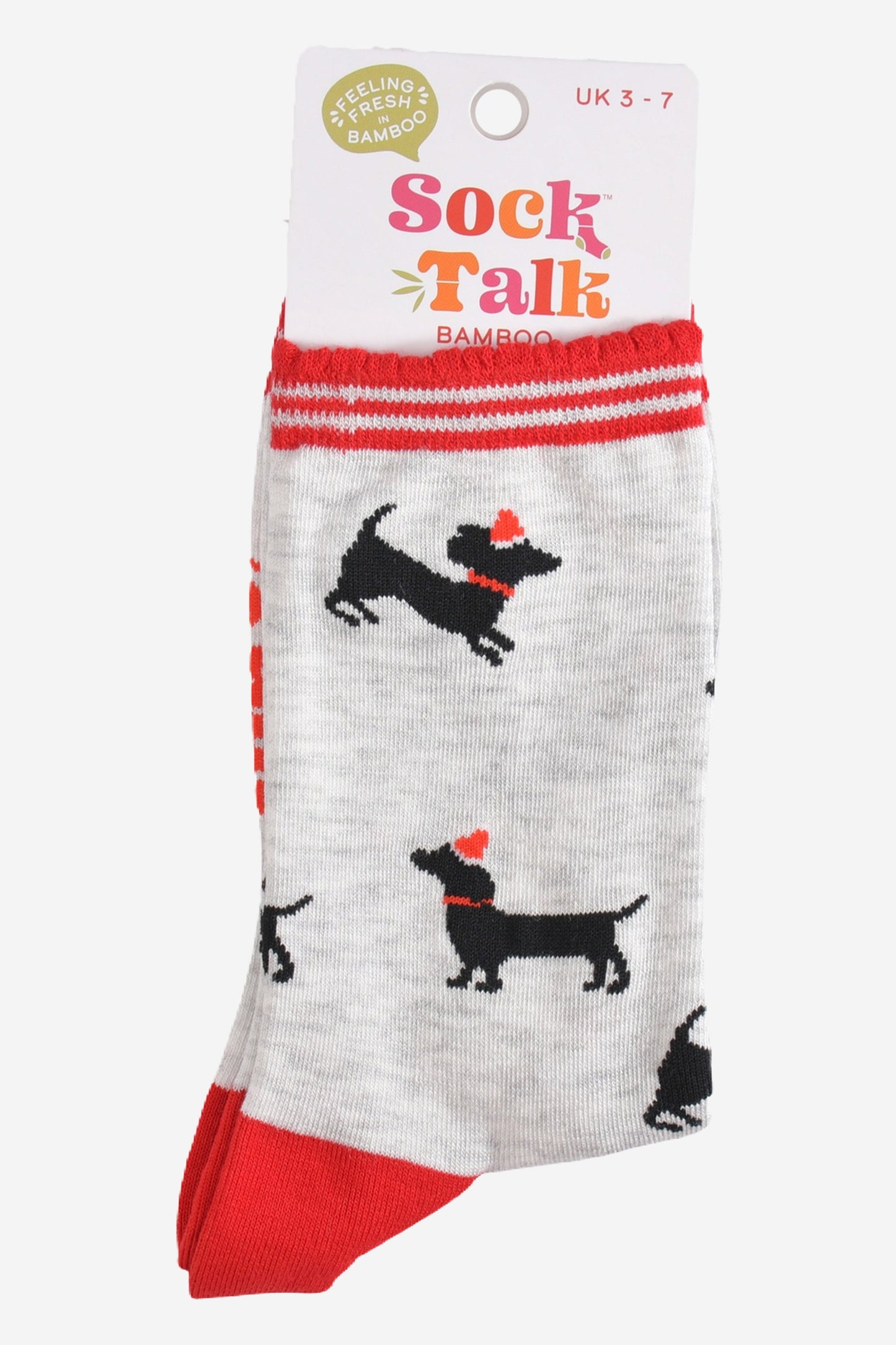 Women's Bamboo Socks - Grey/Red, Sausage Dog Santa