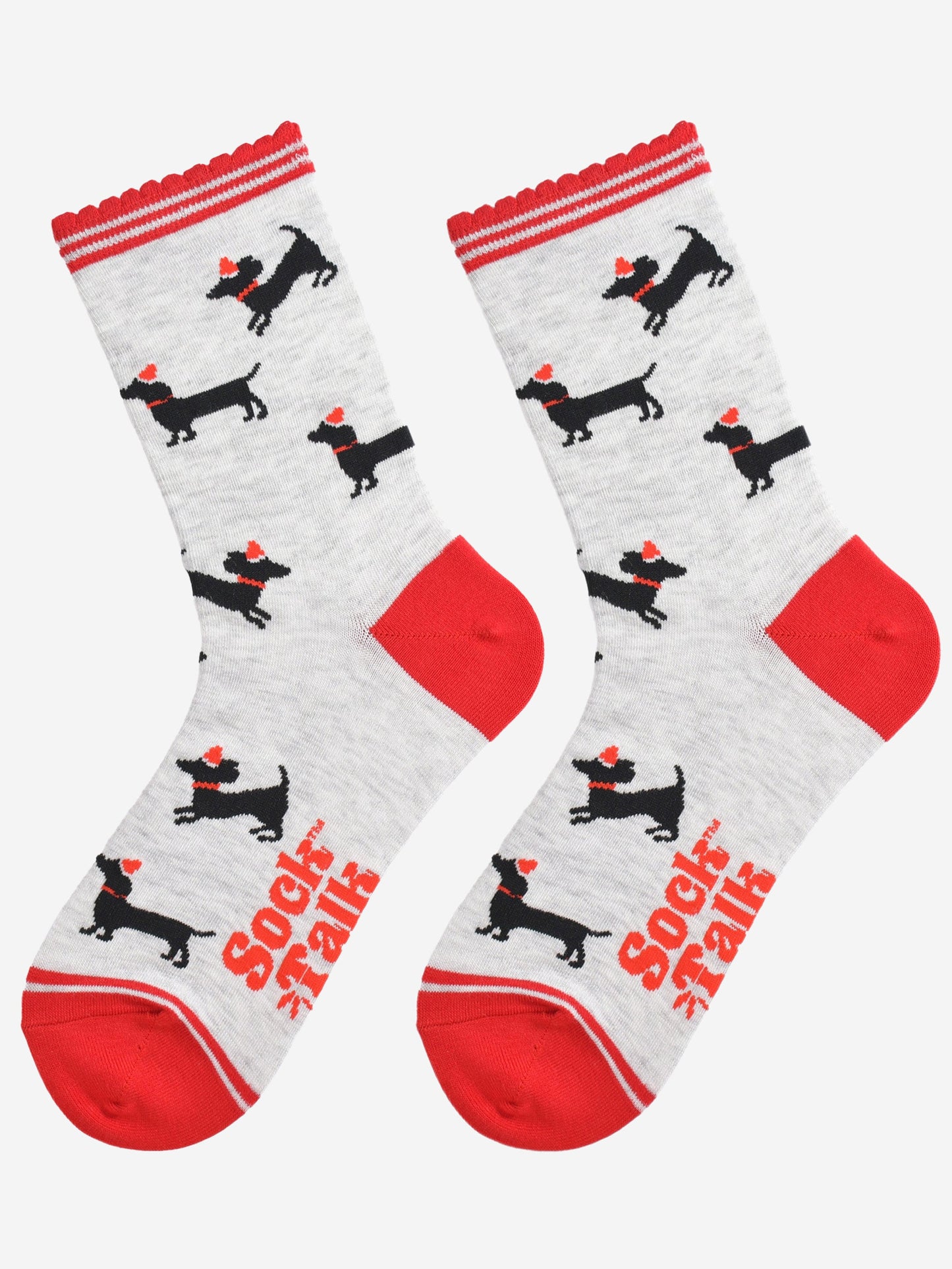 Women's Bamboo Socks - Grey/Red, Sausage Dog Santa