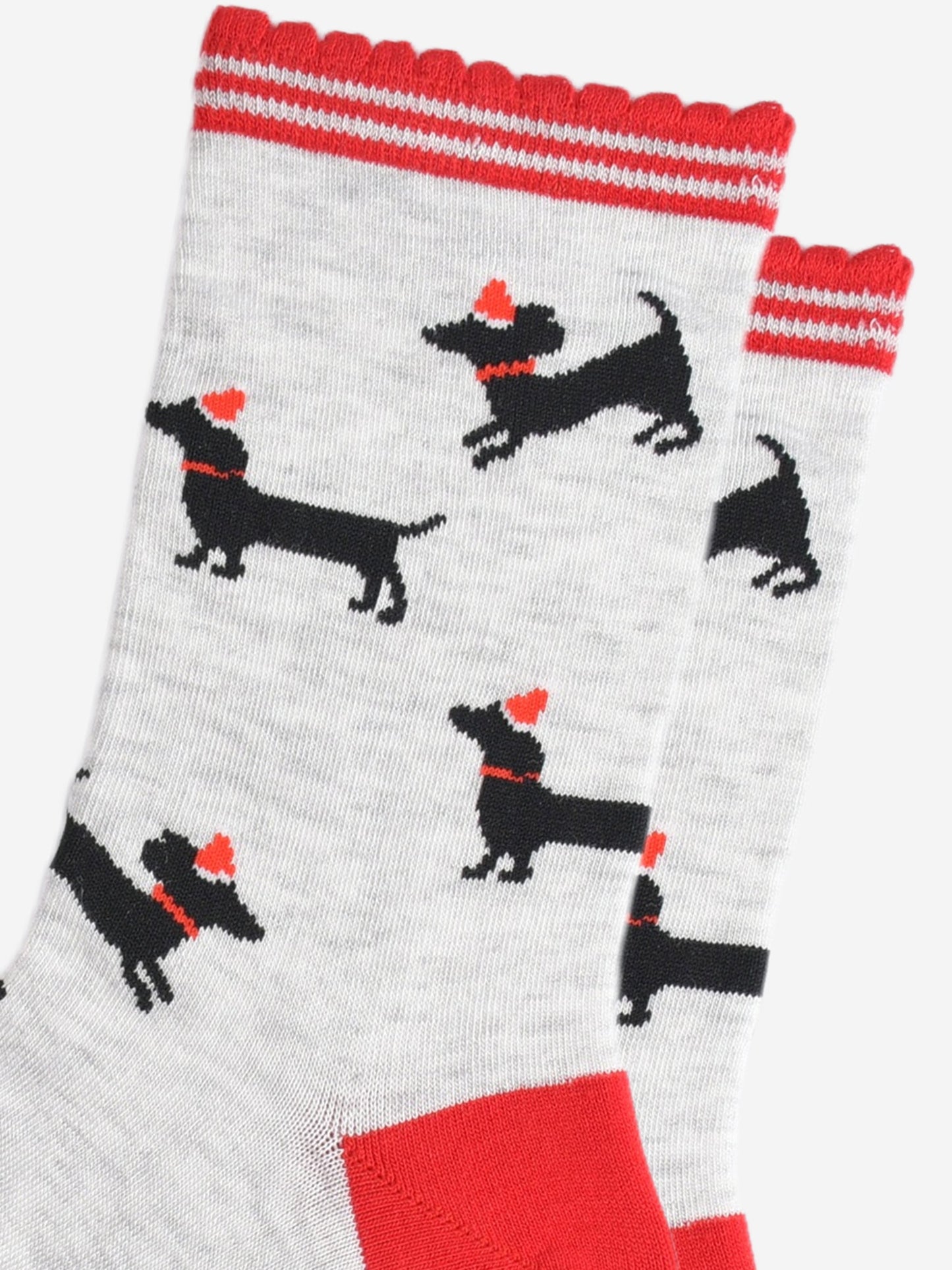 Women's Bamboo Socks - Grey/Red, Sausage Dog Santa