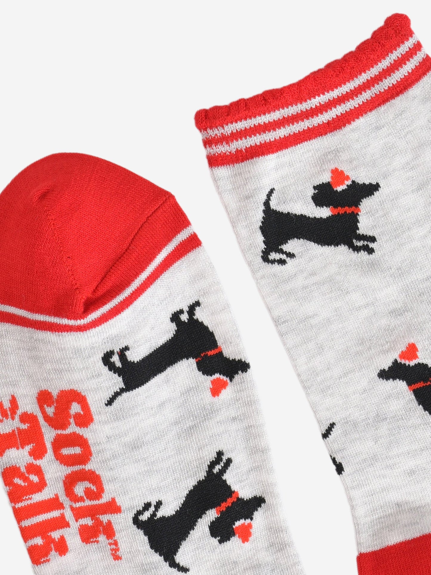 Women's Bamboo Socks - Grey/Red, Sausage Dog Santa