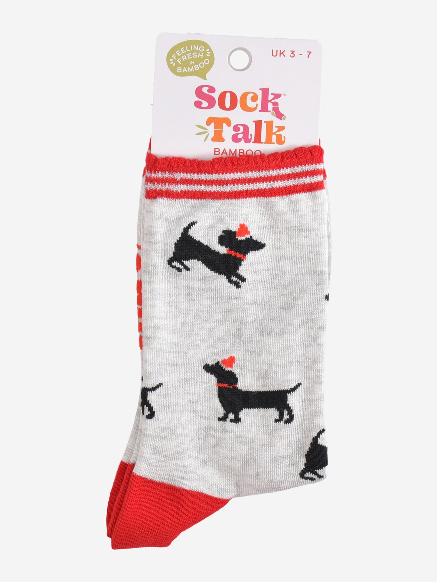 Women's Bamboo Socks - Grey/Red, Sausage Dog Santa