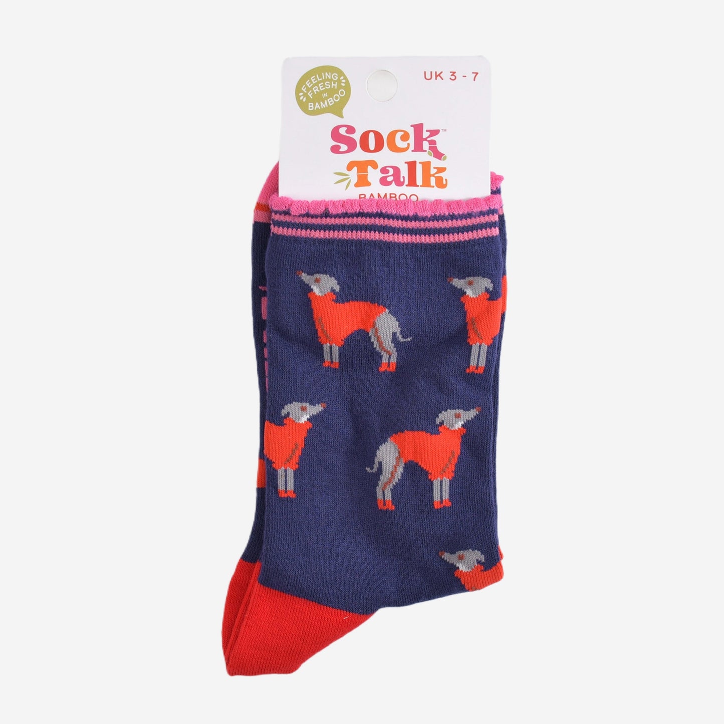 greyhound winter jumper bamboo socks in their sock talk packaging, these socks are a uk size 3-7