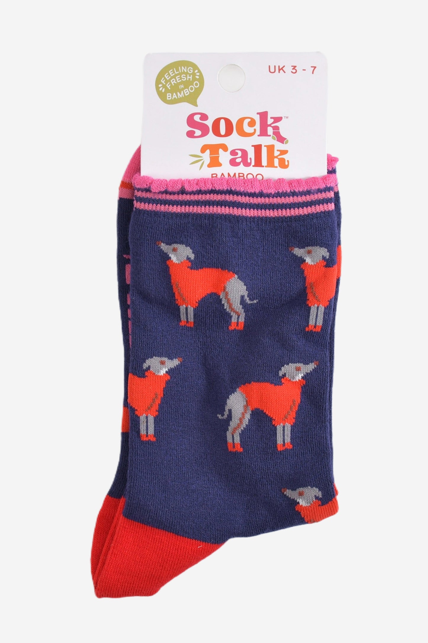 greyhound winter jumper bamboo socks in their sock talk packaging, these socks are a uk size 3-7