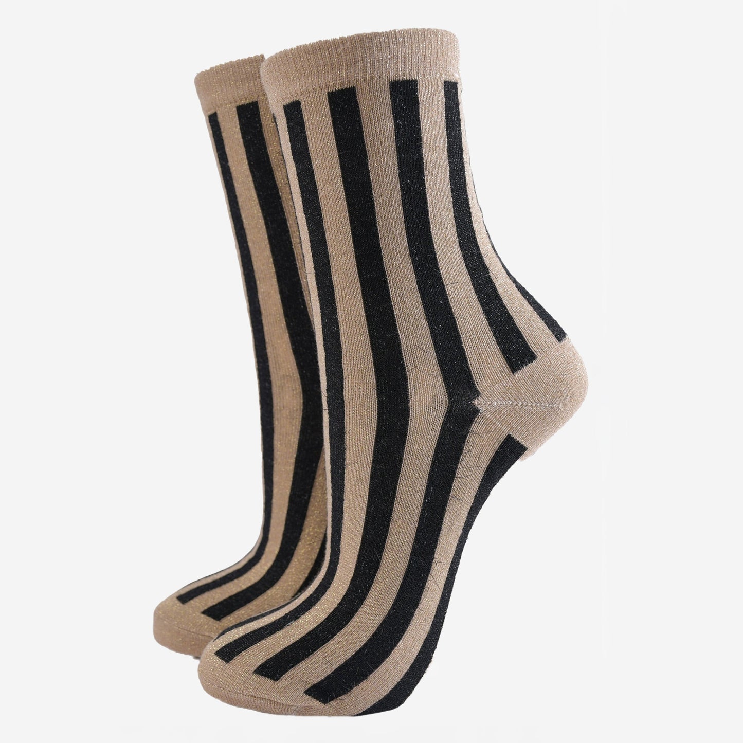 Women's Glitter Socks - Gold/Black, Vertical Stripe
