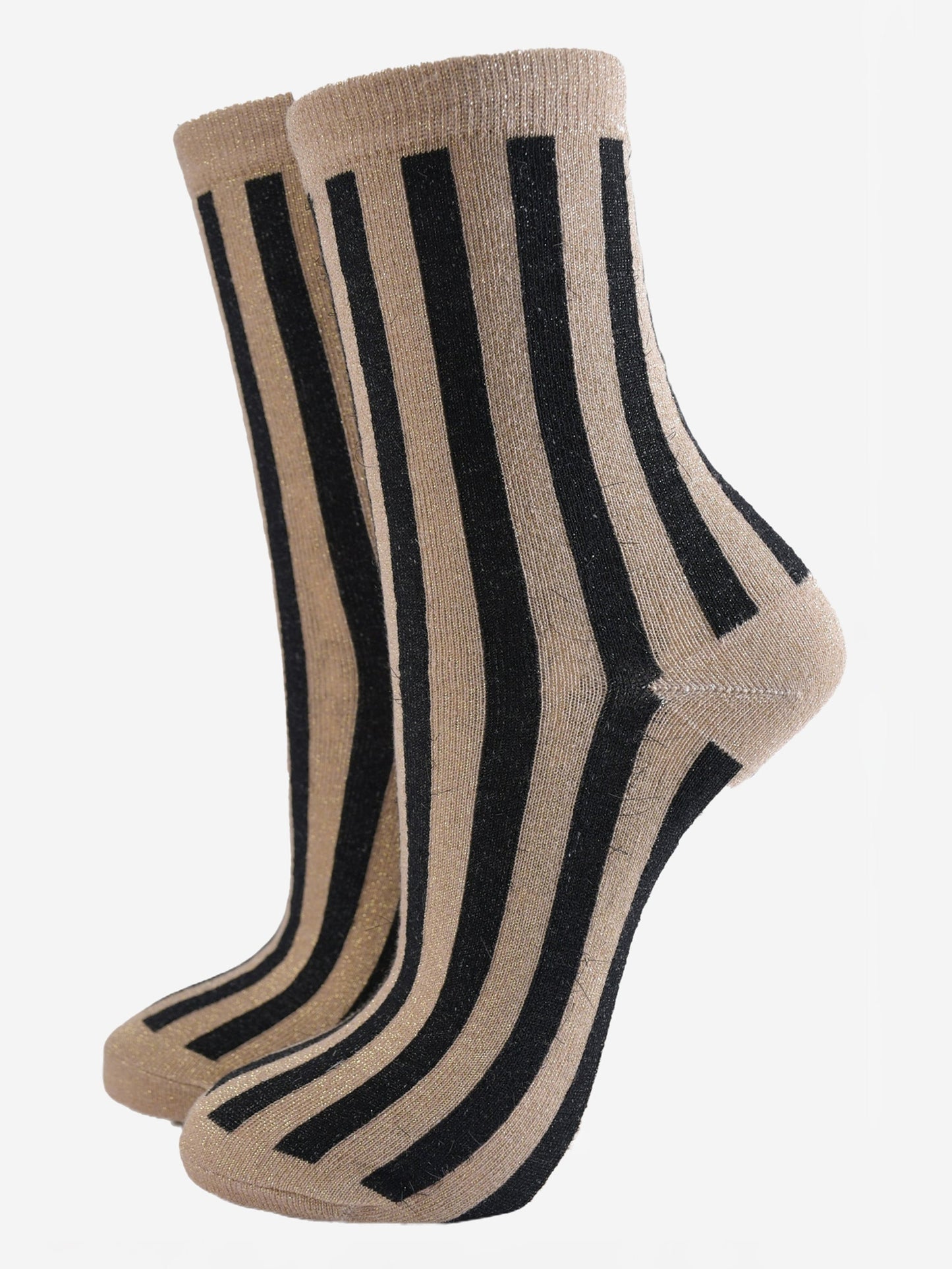 Women's Glitter Socks - Gold/Black, Vertical Stripe