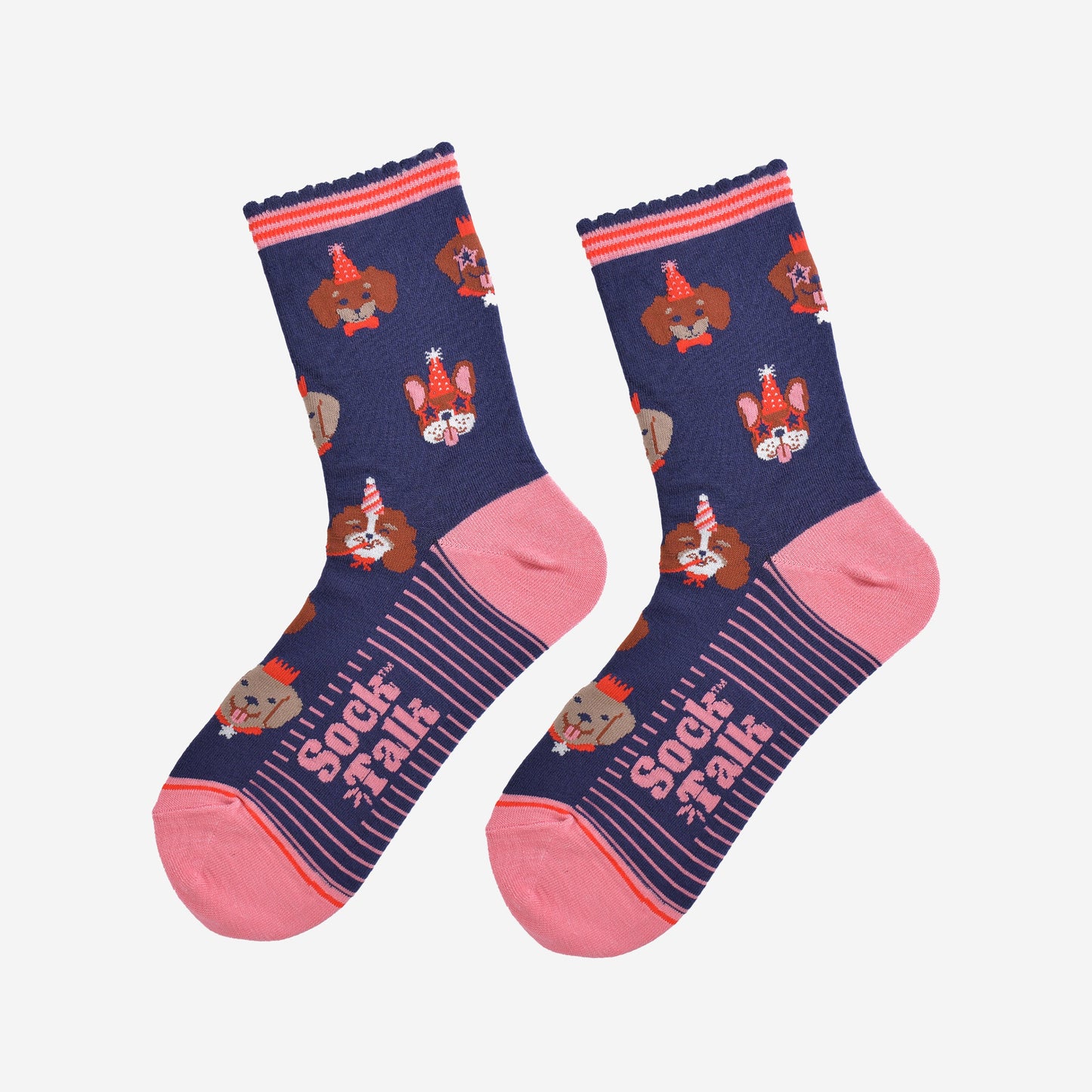 Women's Bamboo Socks - Navy Blue/Pink, Party Dogs