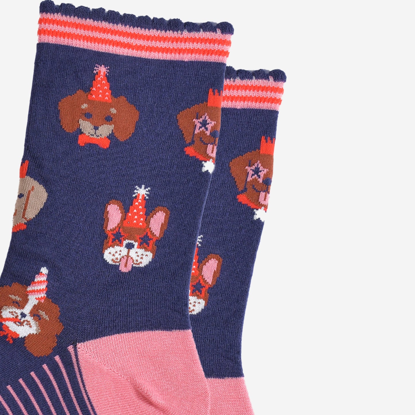 Women's Bamboo Socks - Navy Blue/Pink, Party Dogs