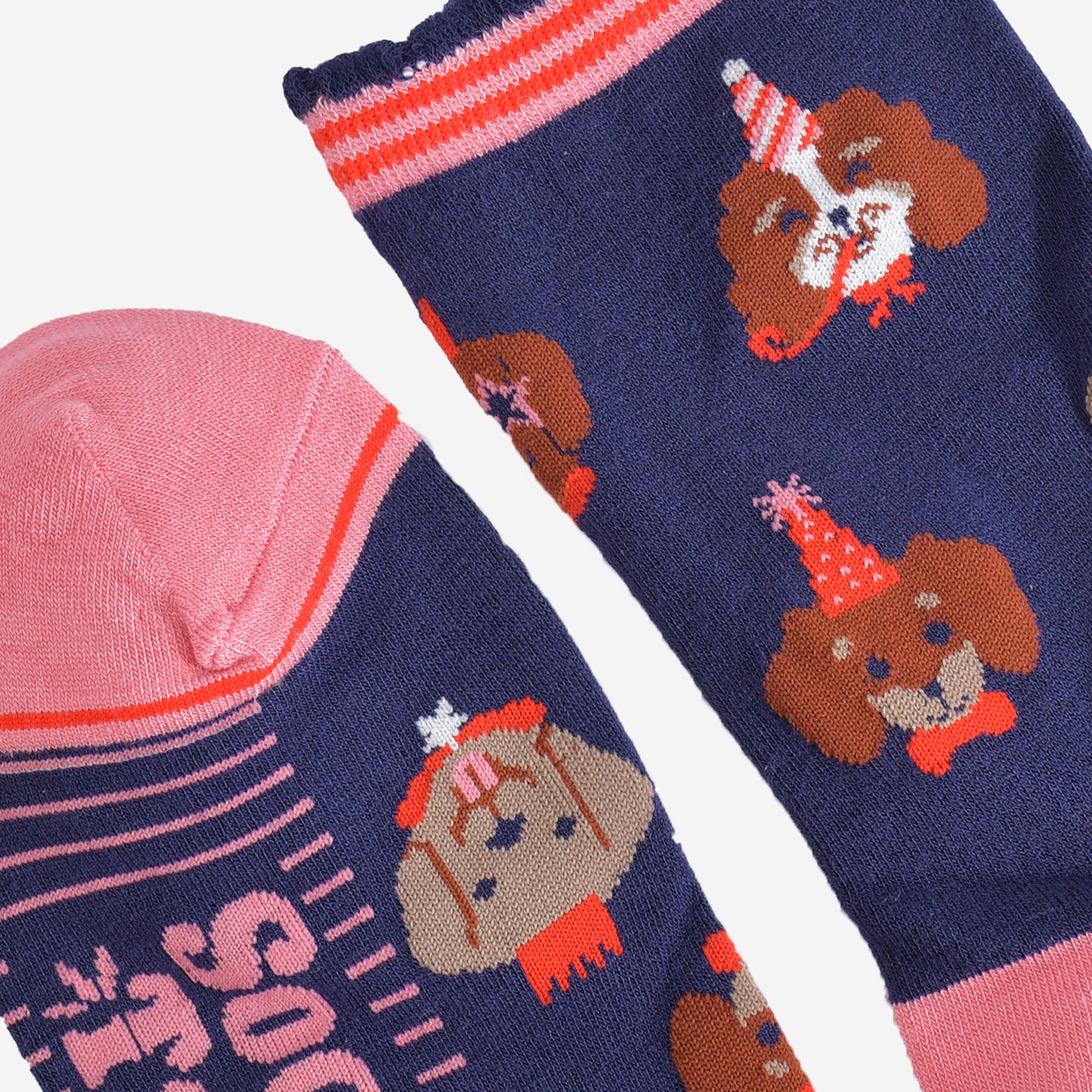 Women's Bamboo Socks - Navy Blue/Pink, Party Dogs