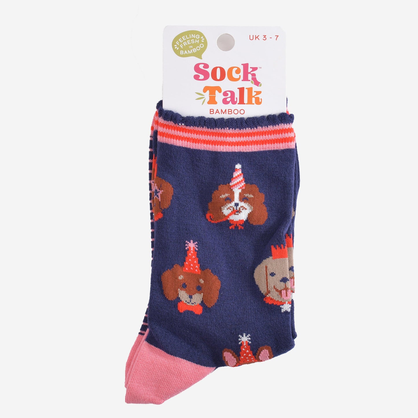 Women's Bamboo Socks - Navy Blue/Pink, Party Dogs