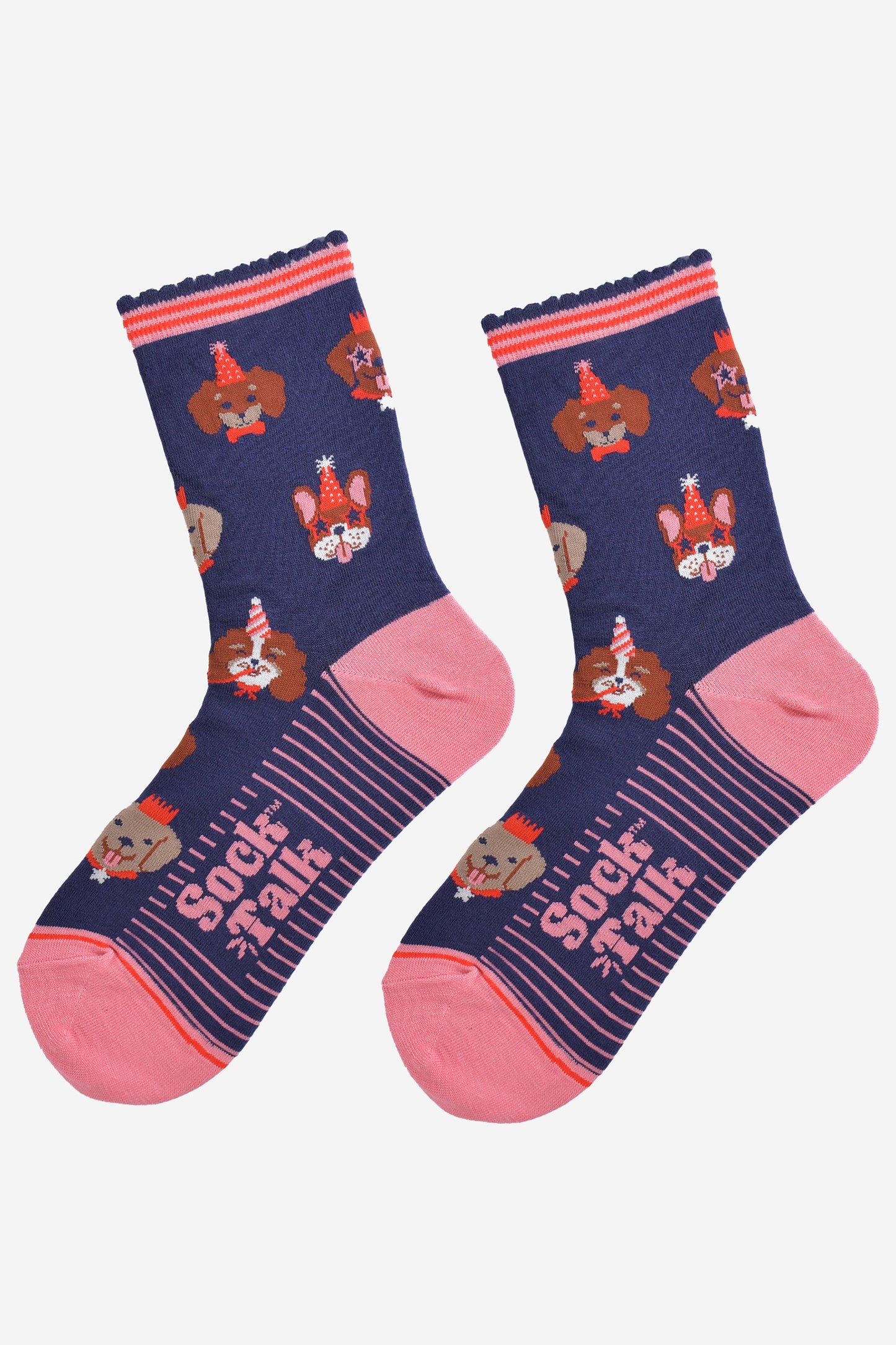 Women's Bamboo Socks - Navy Blue/Pink, Party Dogs