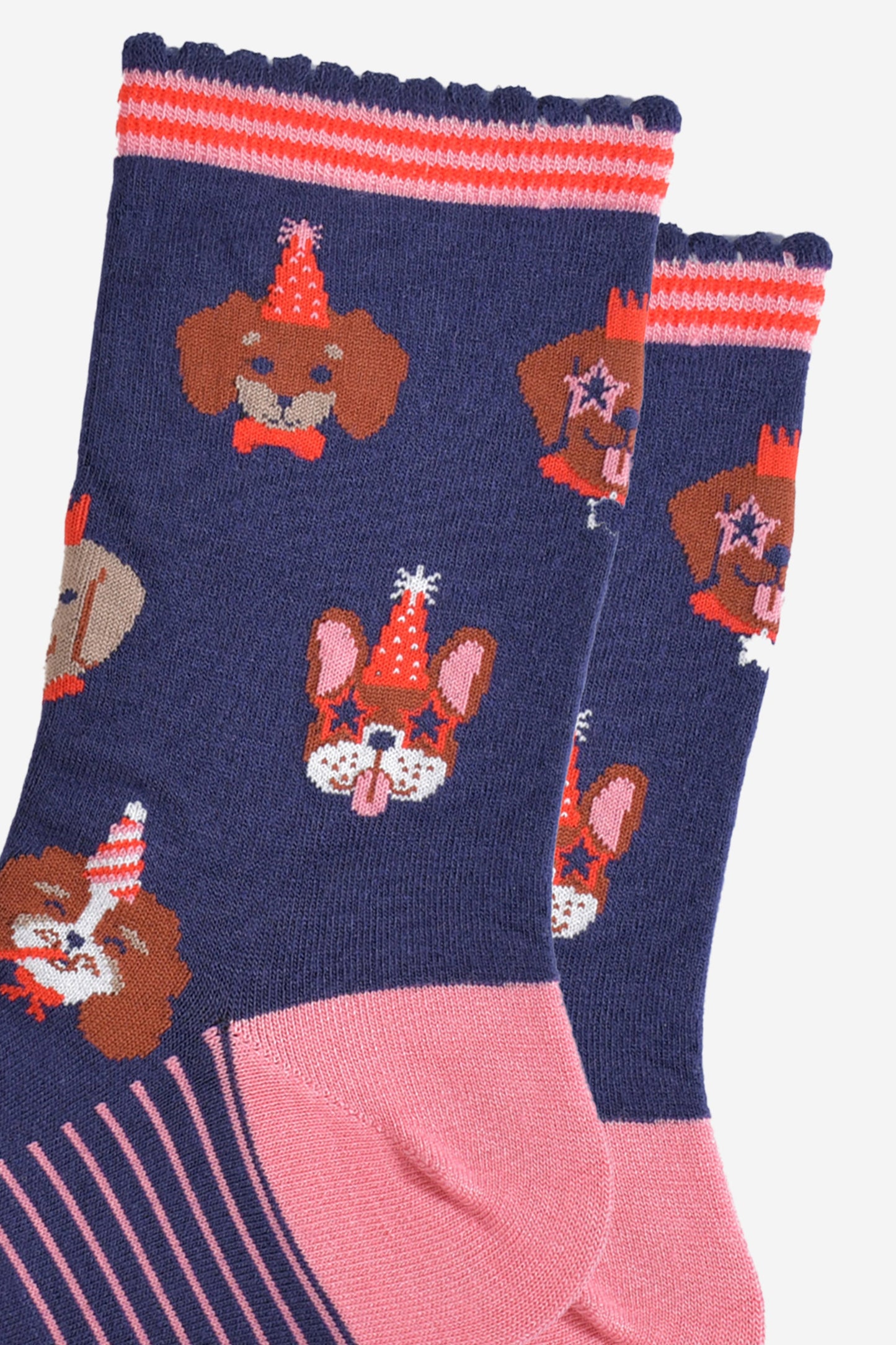 Women's Bamboo Socks - Navy Blue/Pink, Party Dogs