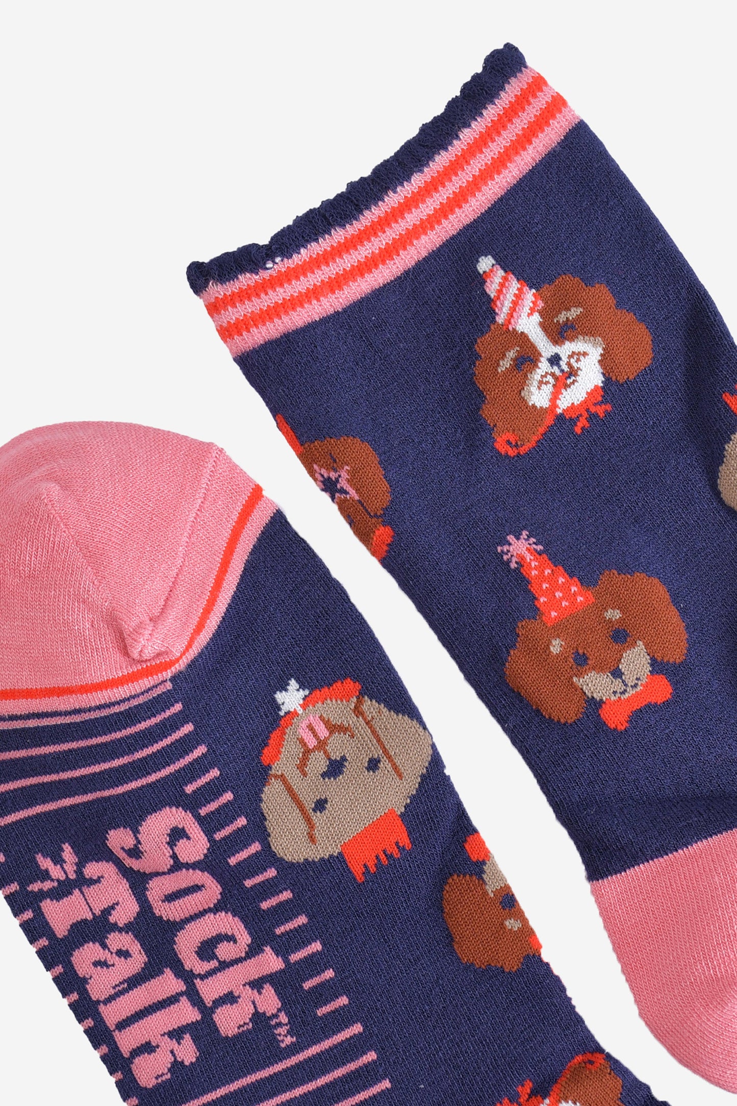 Women's Bamboo Socks - Navy Blue/Pink, Party Dogs