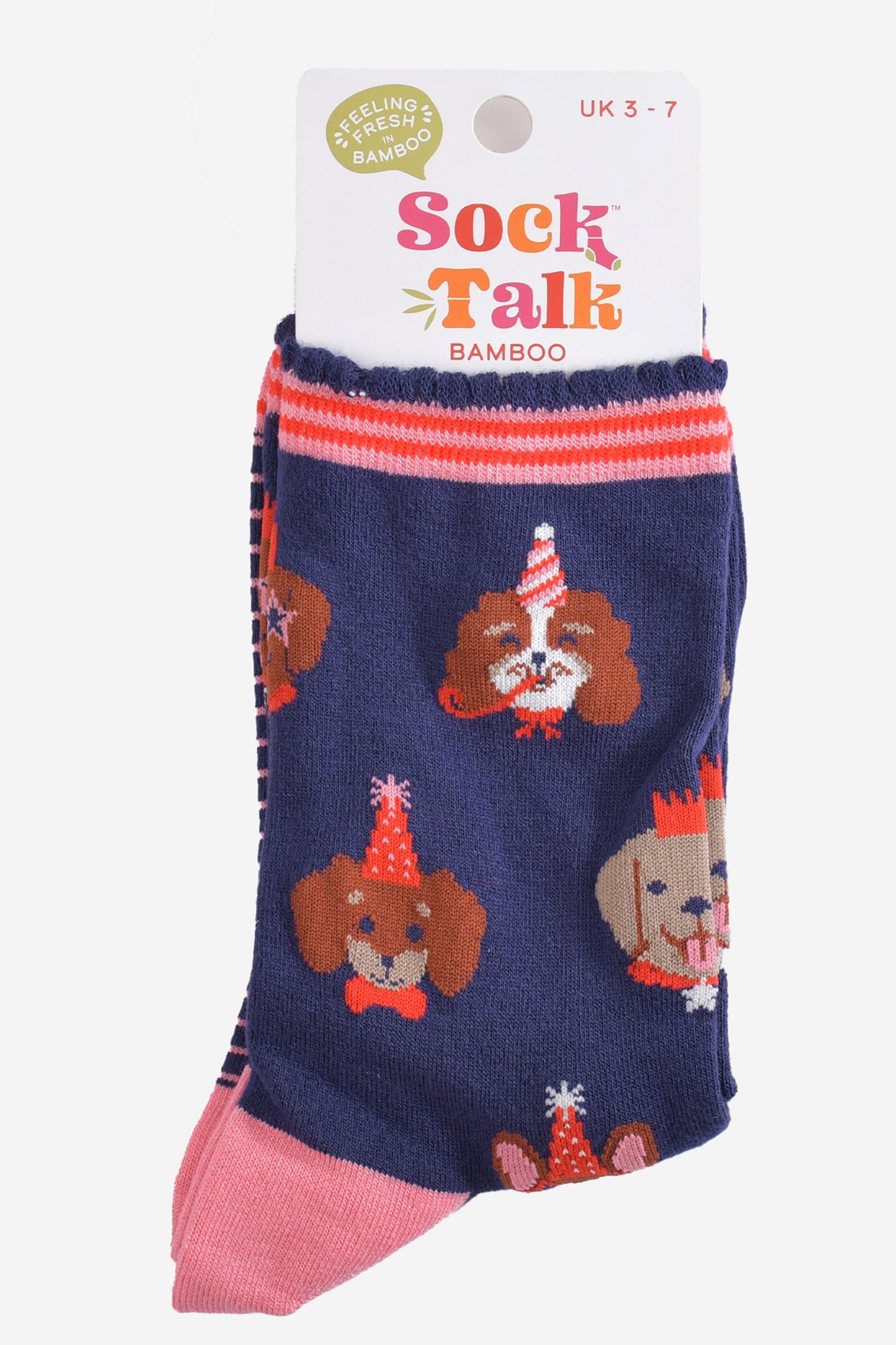 Women's Bamboo Socks - Navy Blue/Pink, Party Dogs