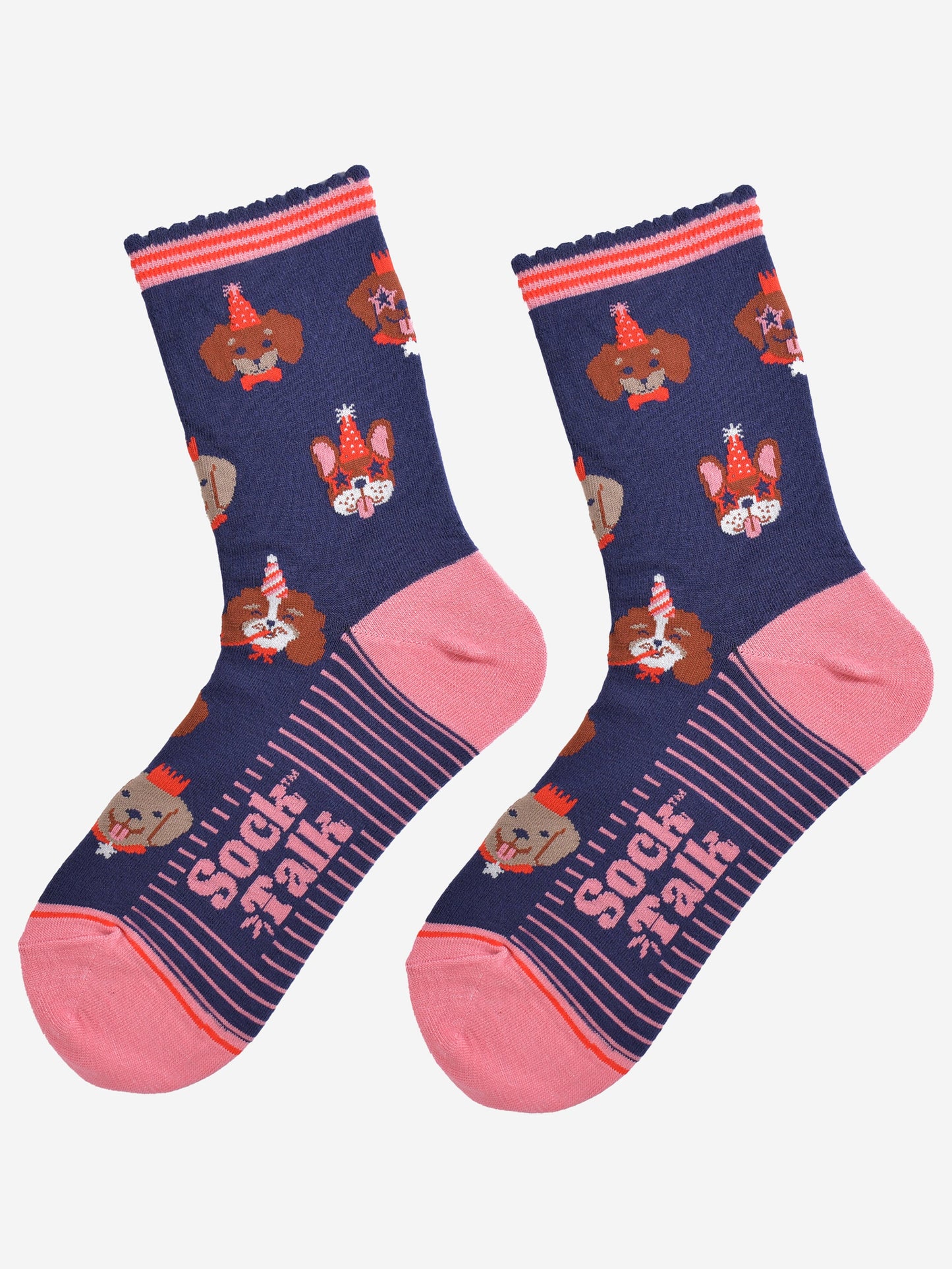 Women's Bamboo Socks - Navy Blue/Pink, Party Dogs