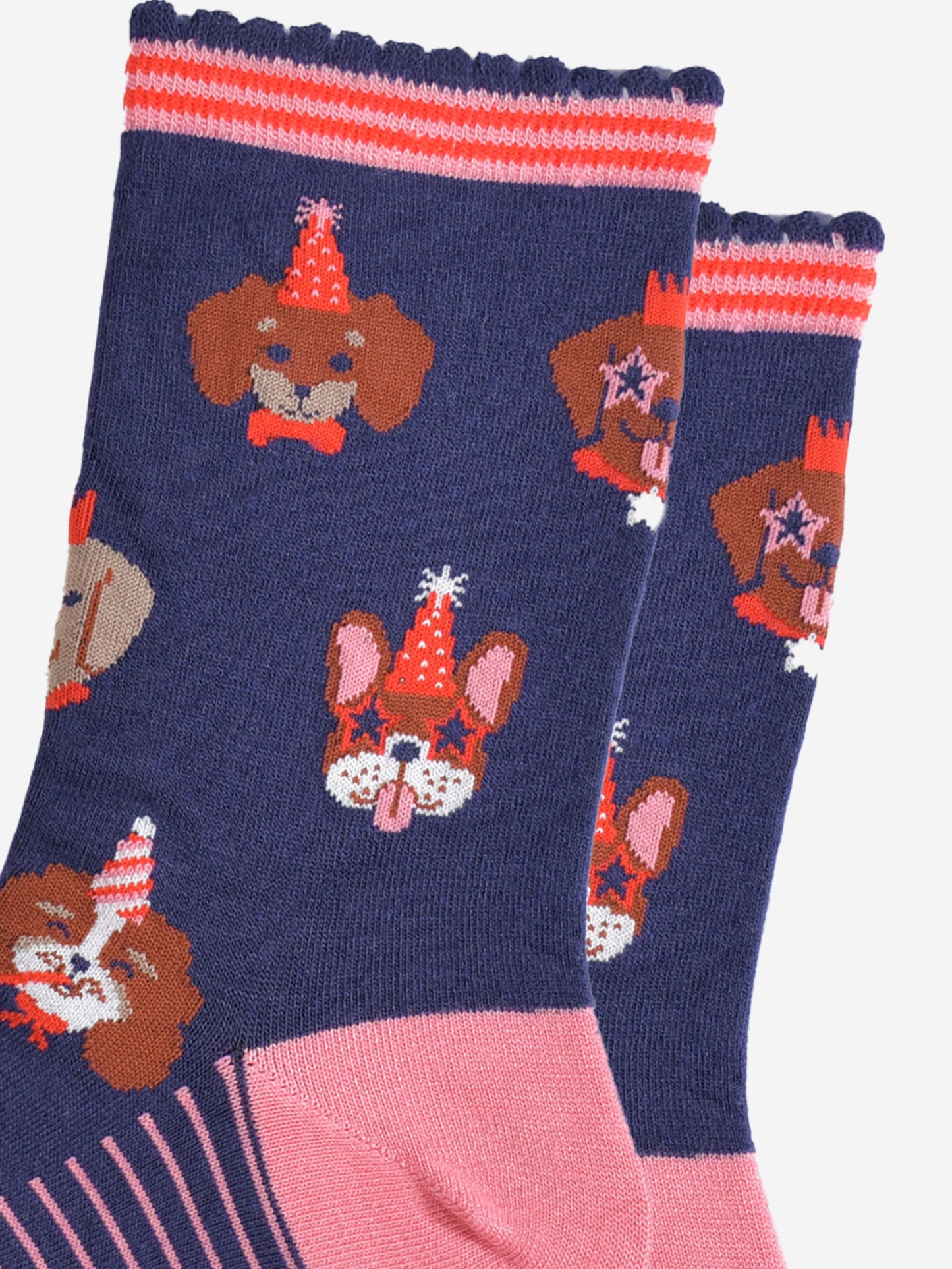 Women's Bamboo Socks - Navy Blue/Pink, Party Dogs